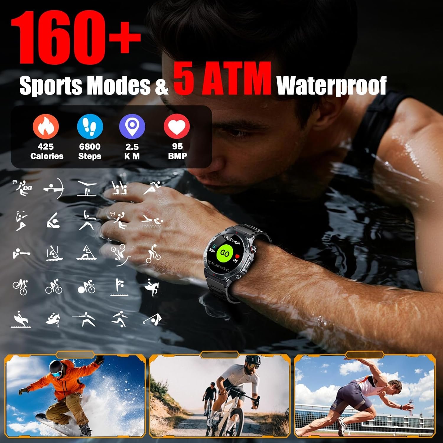 Jugeman Smart Watch for Men, 1.43" AMOLED Military Smart Watch Make Calls - Image 7
