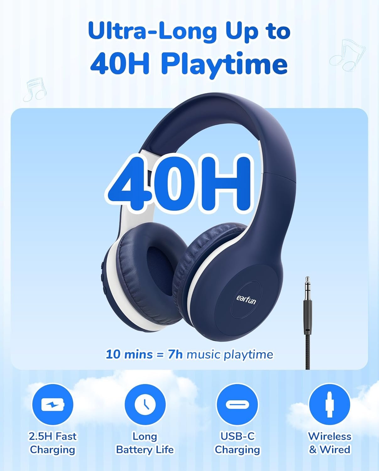EarFun K2 Kids Headphones Wireless with Mic 45H Playtime, Volume Limit - Image 5