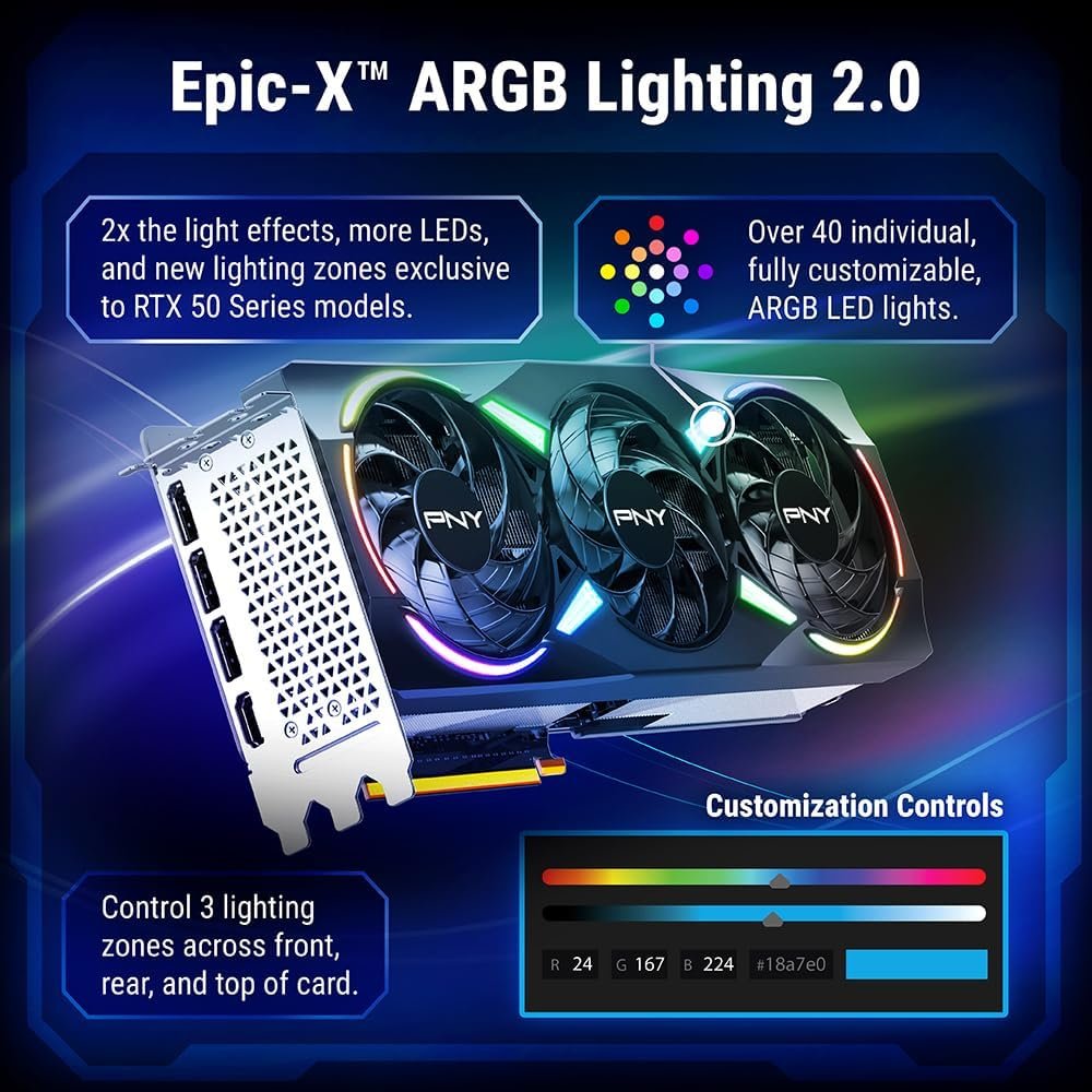 PNY GeForce RTX™ 5070Ti 16GB ARGB OC Triple Fan Graphics Card DLSS 4 - Image 3