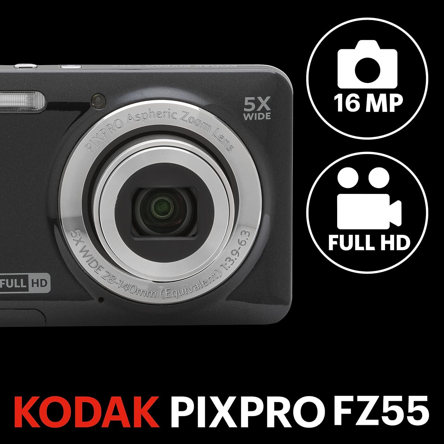 Kodak PIXPRO FZ55 16MP 5x Zoom Compact Camera - Black - Image 3