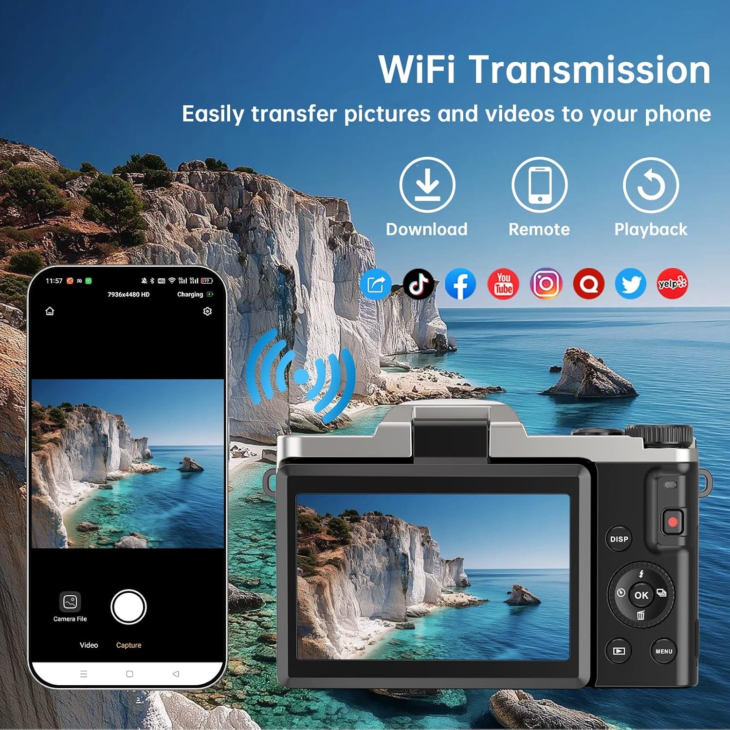 Digital Camera 4K 64MP with WiFi, Autofocus Vlogging Camera for YouTube & Webcam, 3″ 180° Flip Screen, 16X Digital Zoom, Anti-Shake, 32GB SD Card, Charging Station & 2 Batteries for Beginners - Image 3