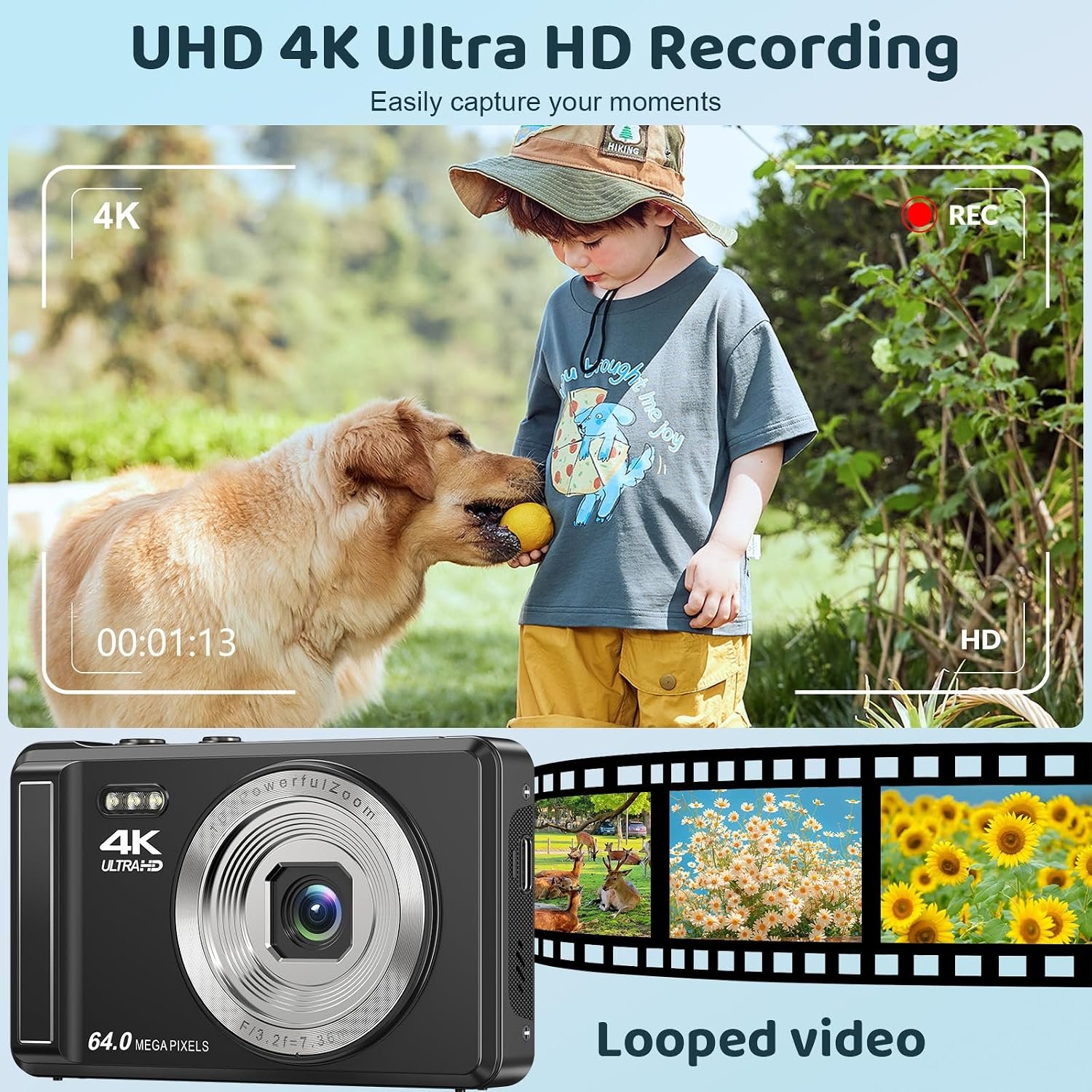4K 64MP Autofocus Digital Camera, 2.8" Display UHD Compact Camera - Image 2