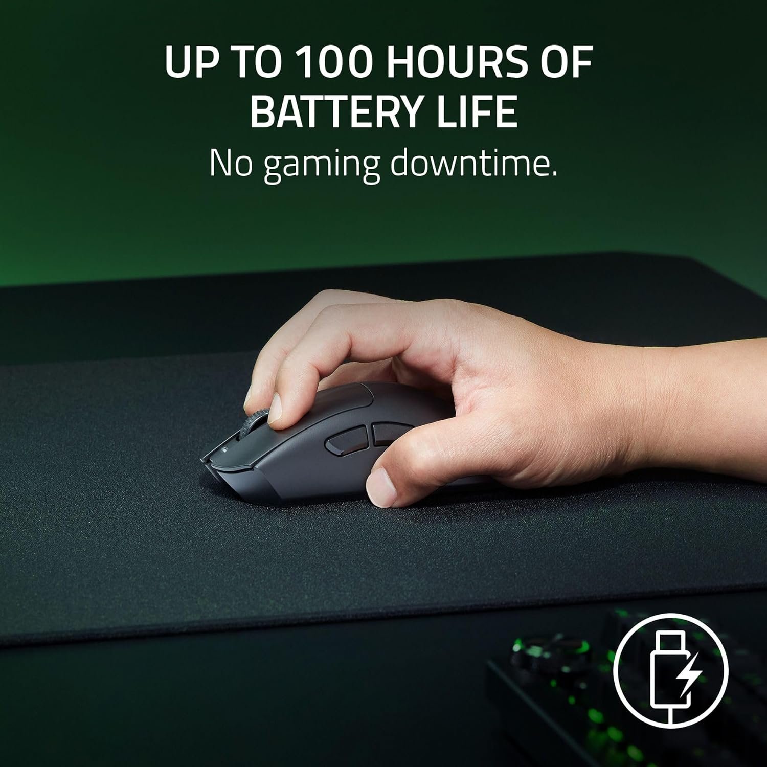 Razer DeathAdder V3 HyperSpeed - Ultra lightweight wireless ergonomic e-sports gaming mouse with 26K DPI (55g light, soft-touch coating, 100 hours battery life, HyperSpeed with 8K Hz) Black - Image 4
