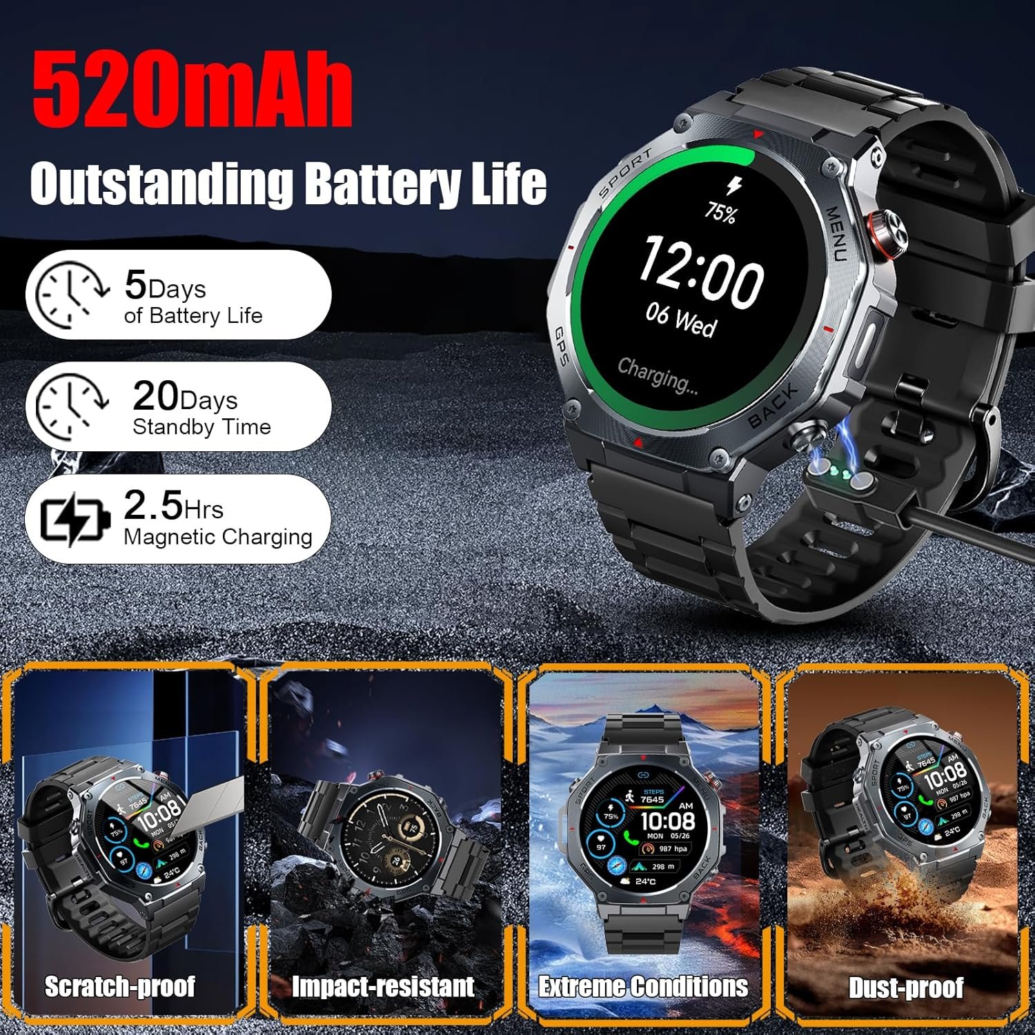 Jugeman Smart Watch for Men, 1.43" AMOLED Military Smart Watch Make Calls - Image 5
