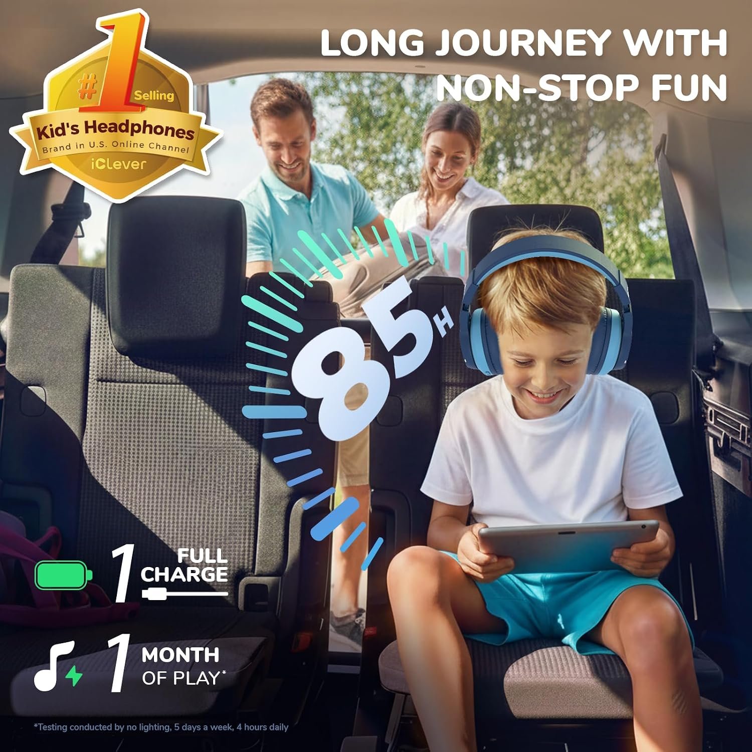 iClever Bluetooth Kids Headphones, BTH12 Colorful LED Lights Kids Wireless Headphones Over Ear with 74/85/94dB Volume Limited, 55H Playtime, Bluetooth 5.2, Built-in Mic for School/Tablet/PC - Image 2