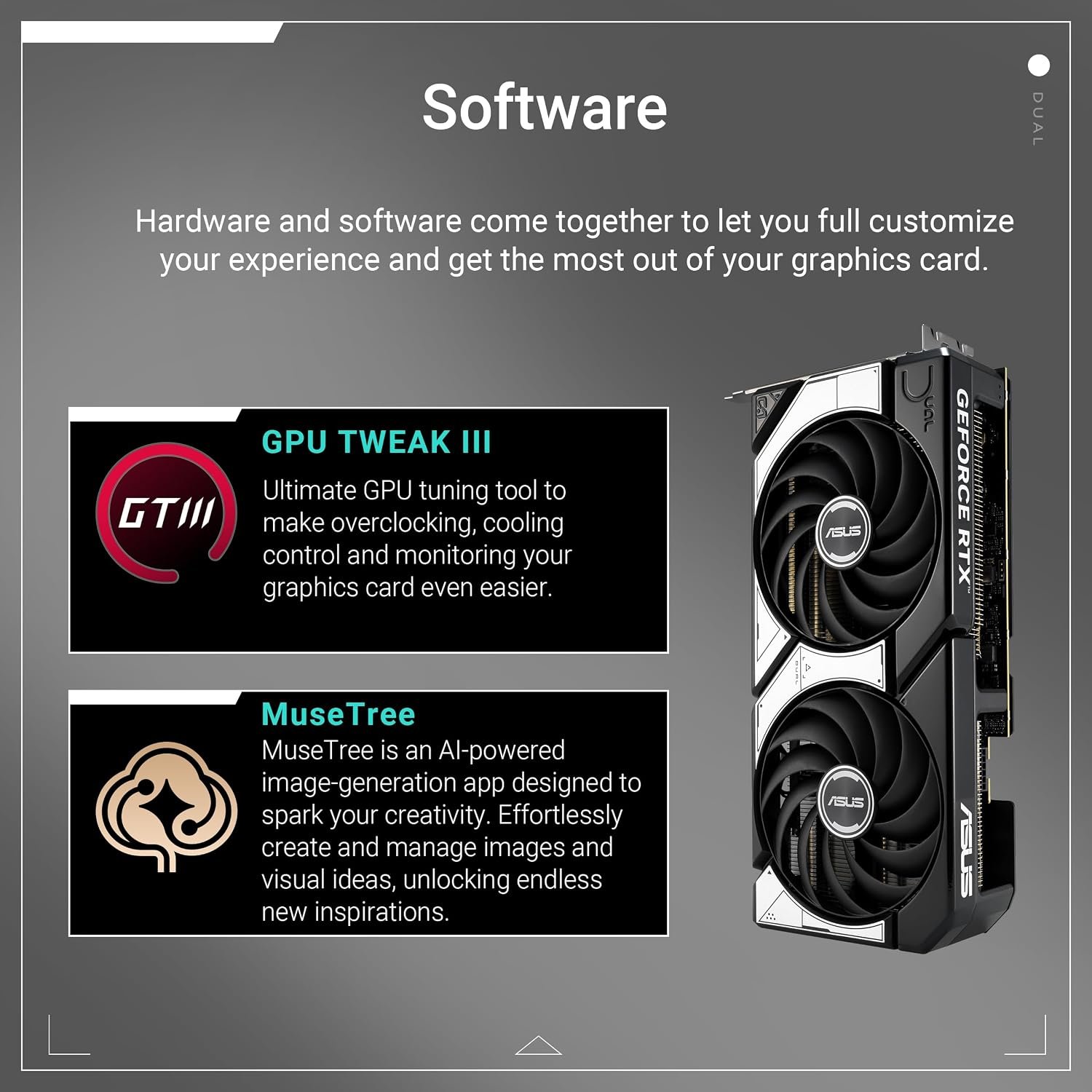 ASUS DUAL RTX5070 OC, PCIe5, 12GB DDR7, HDMI, 3 DP, 2572MHz Clock, Overclocked, Compact SFF-Ready - Image 7