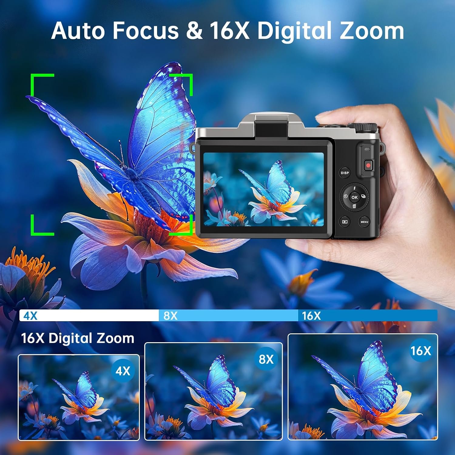 Digital Camera 4K 64MP with WiFi, Autofocus Vlogging Camera for YouTube & Webcam, 3″ 180° Flip Screen, 16X Digital Zoom, Anti-Shake, 32GB SD Card, Charging Station & 2 Batteries for Beginners - Image 4
