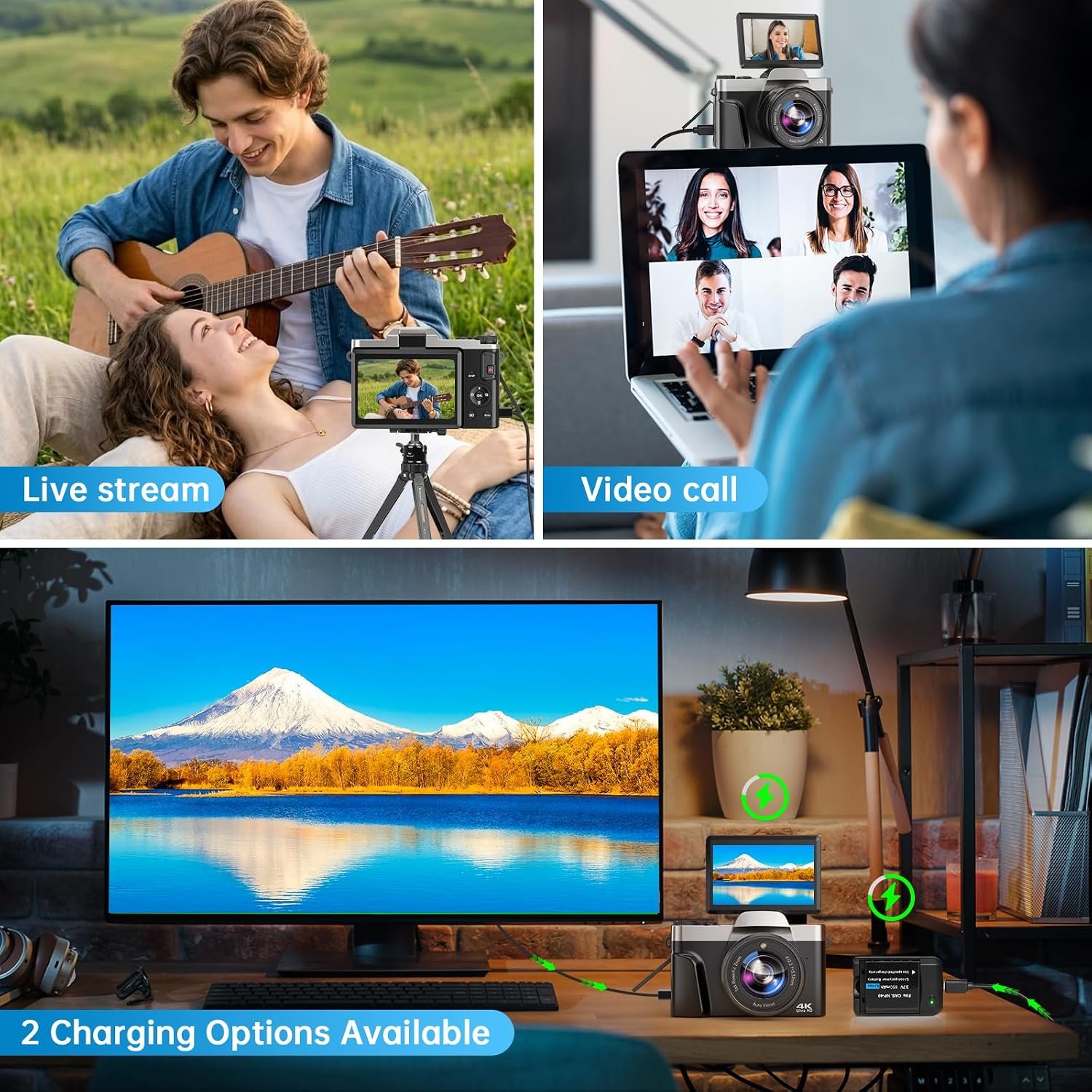Digital Camera 4K 64MP with WiFi, Autofocus Vlogging Camera for YouTube & Webcam, 3″ 180° Flip Screen, 16X Digital Zoom, Anti-Shake, 32GB SD Card, Charging Station & 2 Batteries for Beginners - Image 7