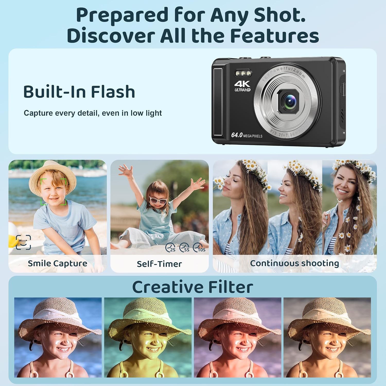 4K 64MP Autofocus Digital Camera, 2.8" Display UHD Compact Camera - Image 6
