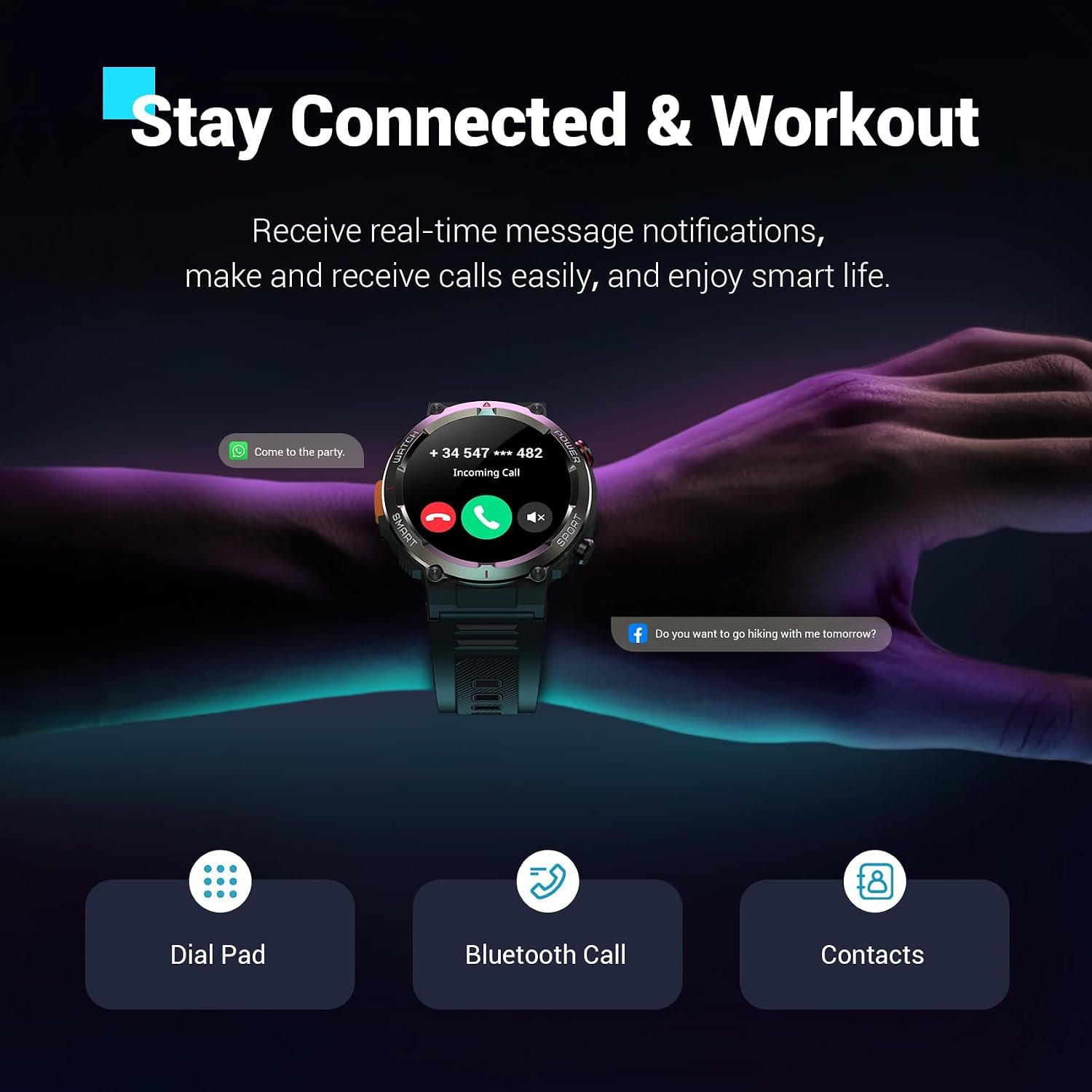 Blackview Military Smart Watch for Men (Answer/Make Calls), 1.45" Fitness Tracker with 100-Day Battery/Flashlight/Compass/Heart Rate/SpO2/Sleep, 150+ Sports IP68 Waterproof Smartwatch for iOS Android - Image 5