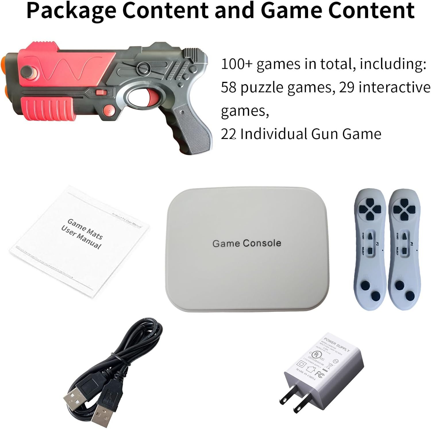 Game Console with 100+ Games, Handheld Retro Video Console for Kids& Adults, Game System with AR Gun,2 Game Controller, TV Plug& Play, Xmas Birthday Toy Gift for Boys& Girls Age 3 + - Image 8