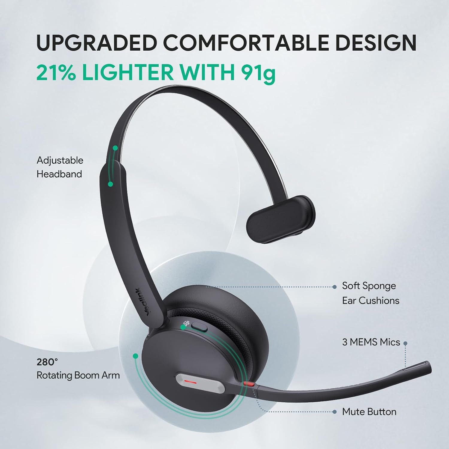 Yealink BH70 Mono Wireless Headset with Mic for Work, Charging Dock,USB C - Image 6