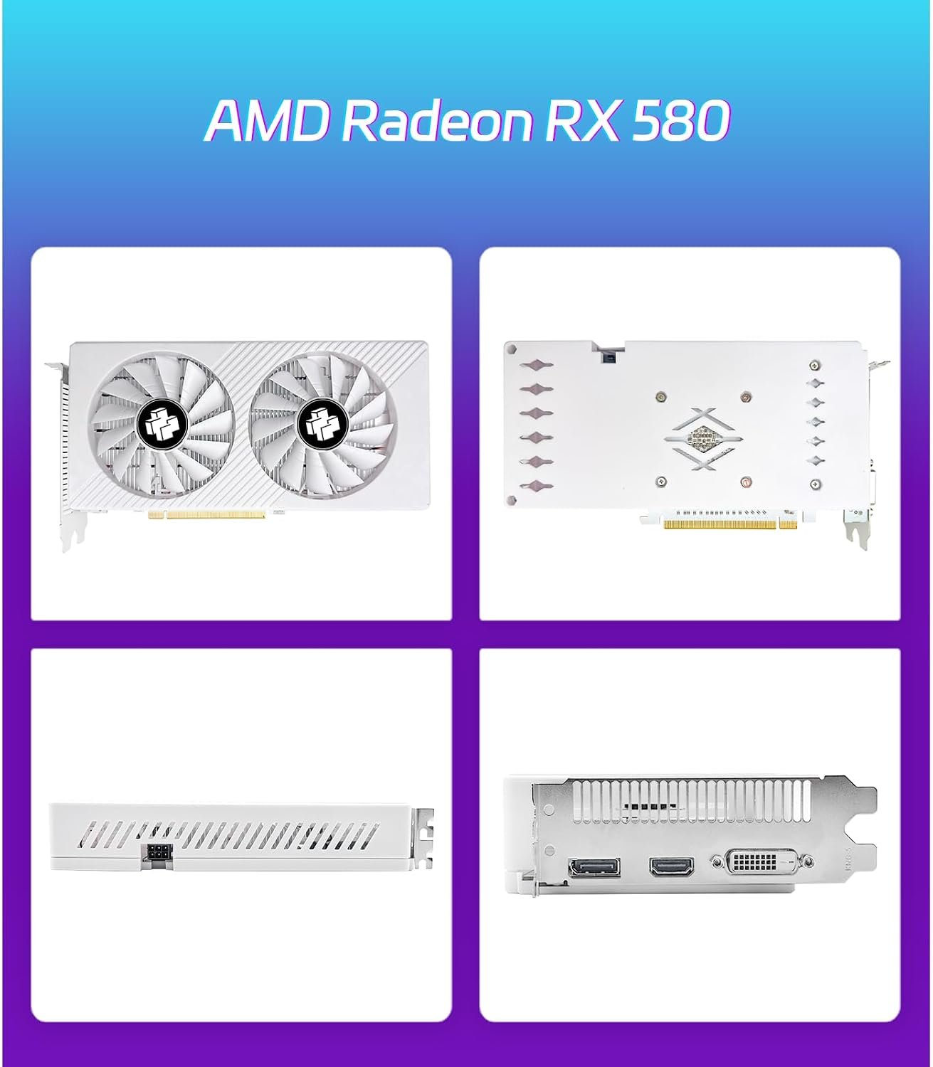 MOUGOL AMD Radeon RX 580 Gaming Graphics Card, 8GB GDDR5 VRAM, 256-Bit Memory Interface, DP/HDMI/DVI-D Outputs, PCIe 3.0 x16 GPU for Desktop PC Gaming, Supports Windows 11/10/7 - Image 2