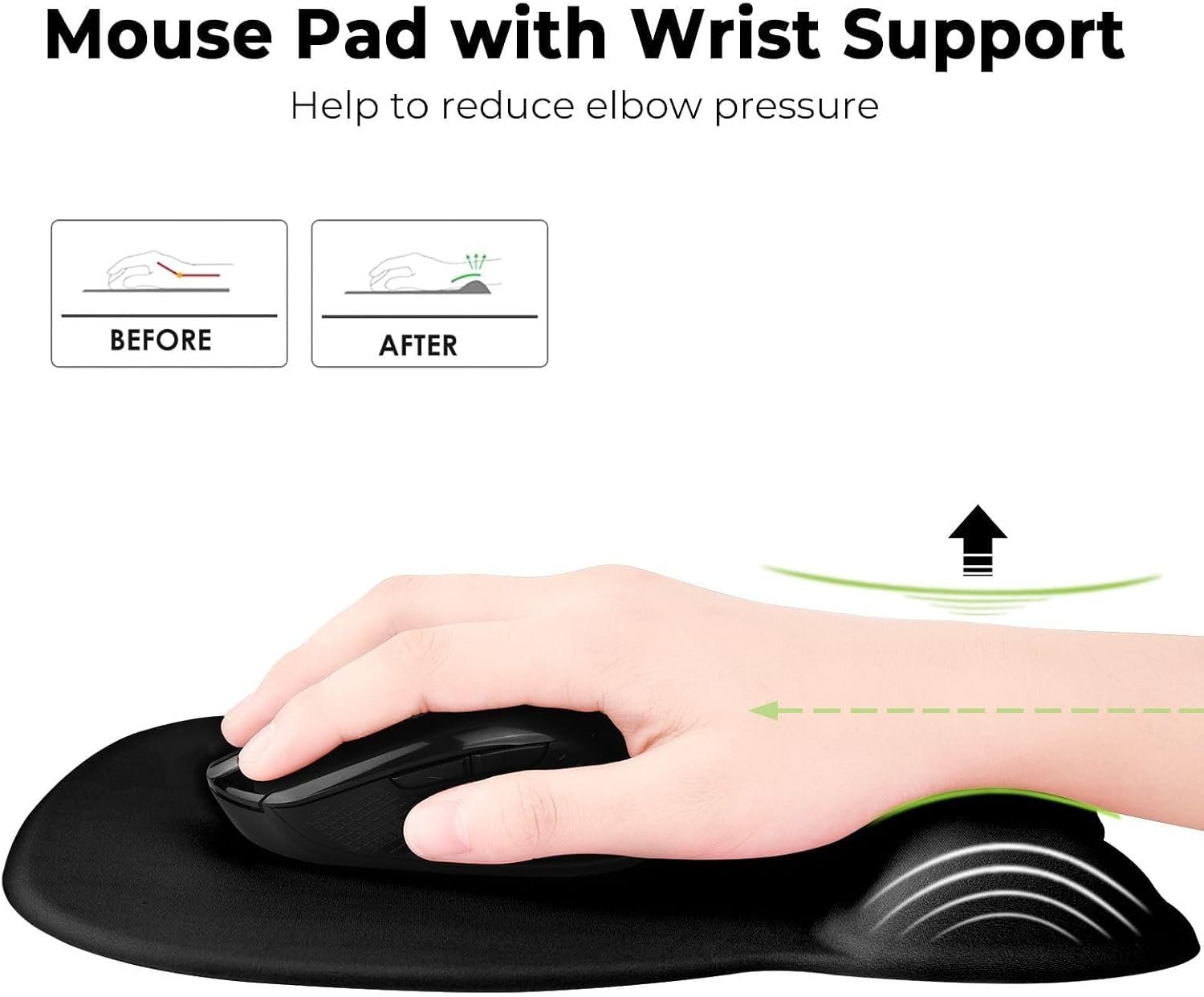 EooCoo Mouse Mat Wrist Support, Gaming Mouse Pad, Black - Image 2