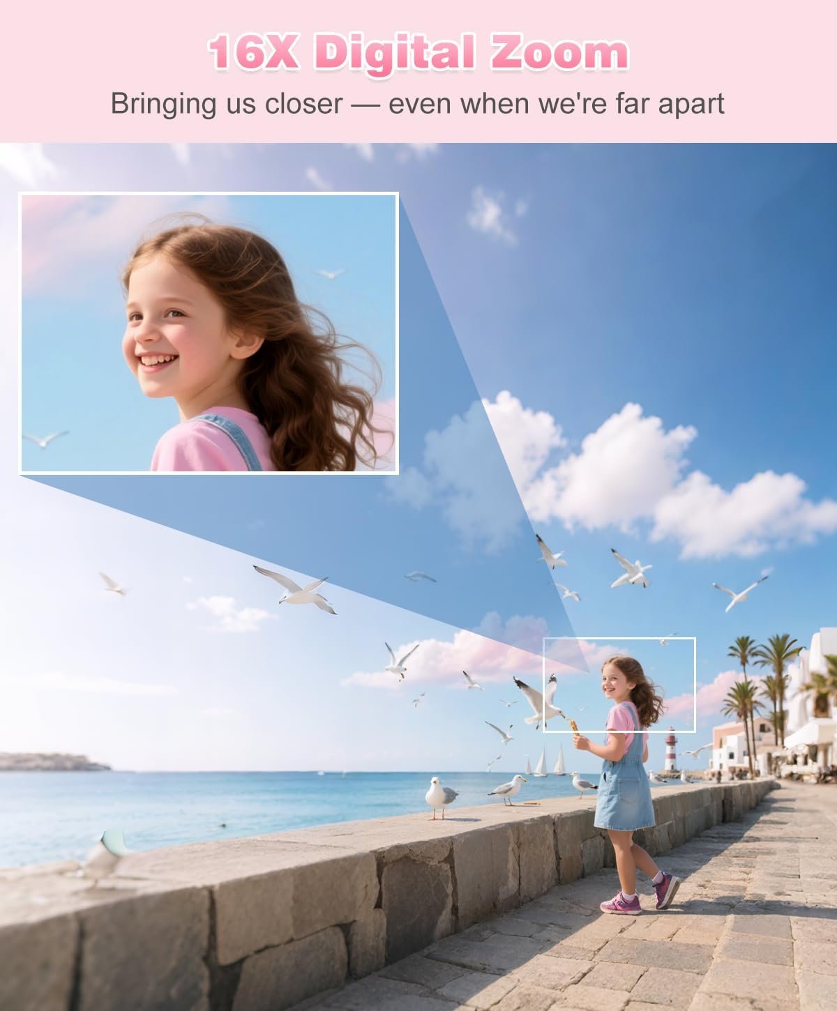 Digital Camera, 1080P FHD Vlogging Camera 50MP Compact Portable Photo Camera with 2.4" Screen, 16X Digital Zoom Mini Small Pocket Camera for Kids Students with 1 Battery, 16GB Card (Pink) - Image 8