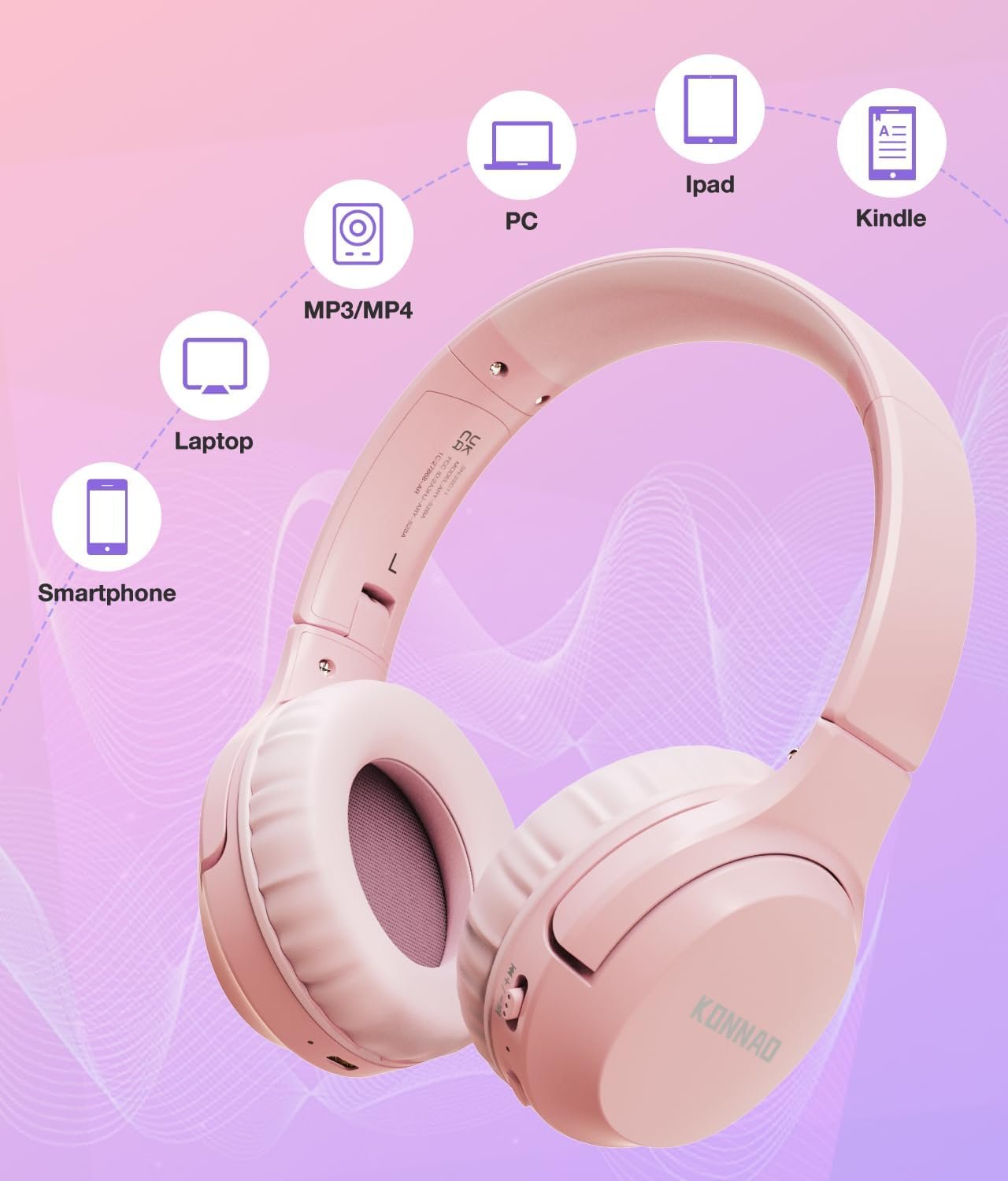 Kids Headphones Wireless 60H, Foldable On Ear Headphone with MIC, Volume Limiter 85dB/94dB Wireless & Wired Headphones, Over-Ear Headphone for Kid Adult School Online Class Travel, Pink - Image 7