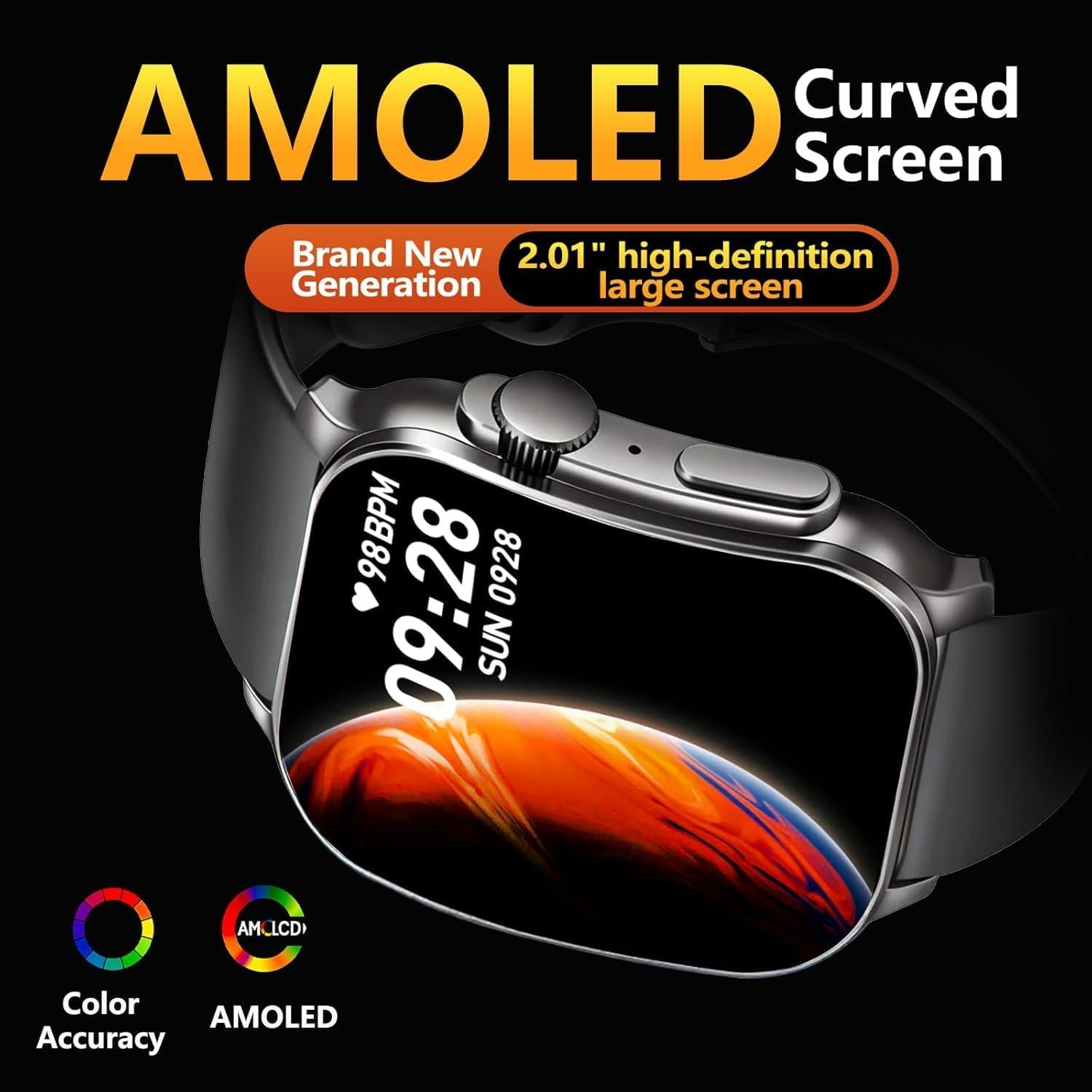 Smart Watch for Men, 2.01" AMOLED Ultra-Clear Curved Screen Fitness Watch - Image 2