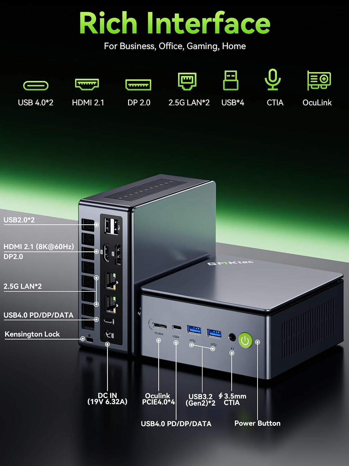 GMKtec Mini PC Gaming, M7 Ultra Ryzen 7 PRO 6850U 32GB DDR5 RAM + 1TB Hard Drive PCle SSD Oculink Dual NIC LAN 2.5G Desktop Computer, Dual USB4, HDMI 2.1, USB-C - Image 4
