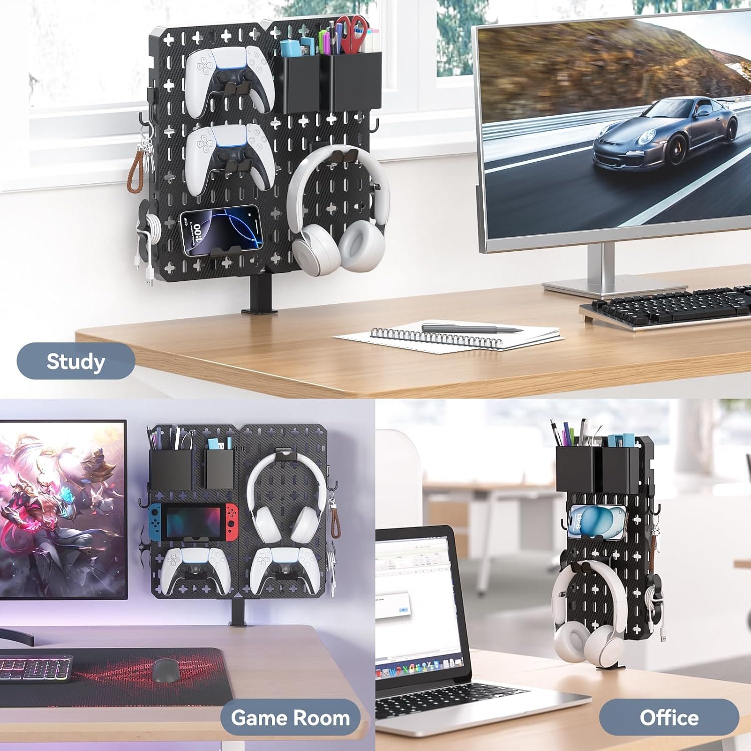 KDD Desk Pegboard Combination Kit - 7 in 1 Gaming Desk Pegboard with Phone Stand/Pen Holder/Storage Box/Headset & Controller Holder/Hooks for Office & Home Desktop Pegboard Organizer - Image 8
