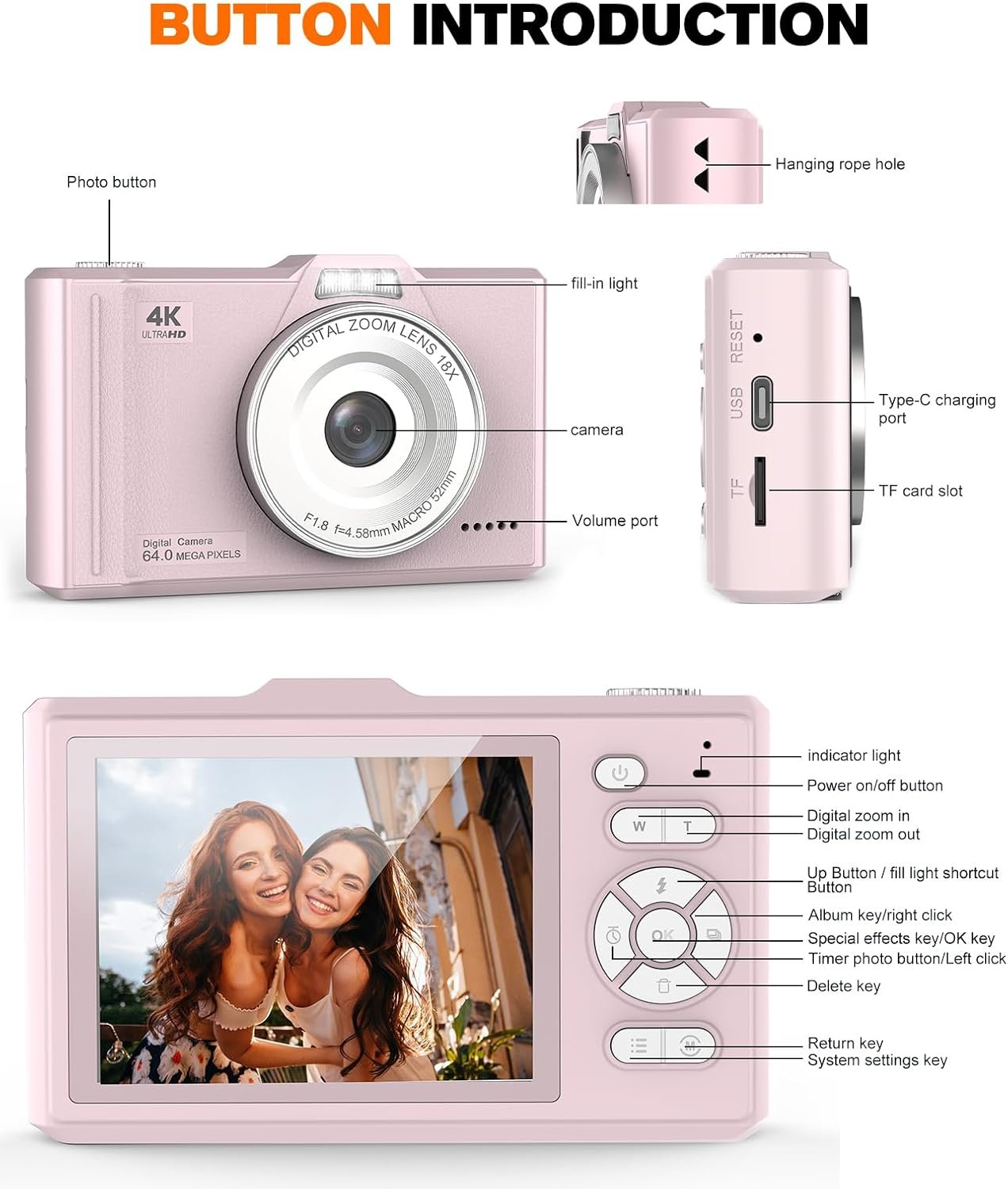 Digital Camera 4K 64MP Portable Vlogging Camera with 32GB SD Card - Image 8