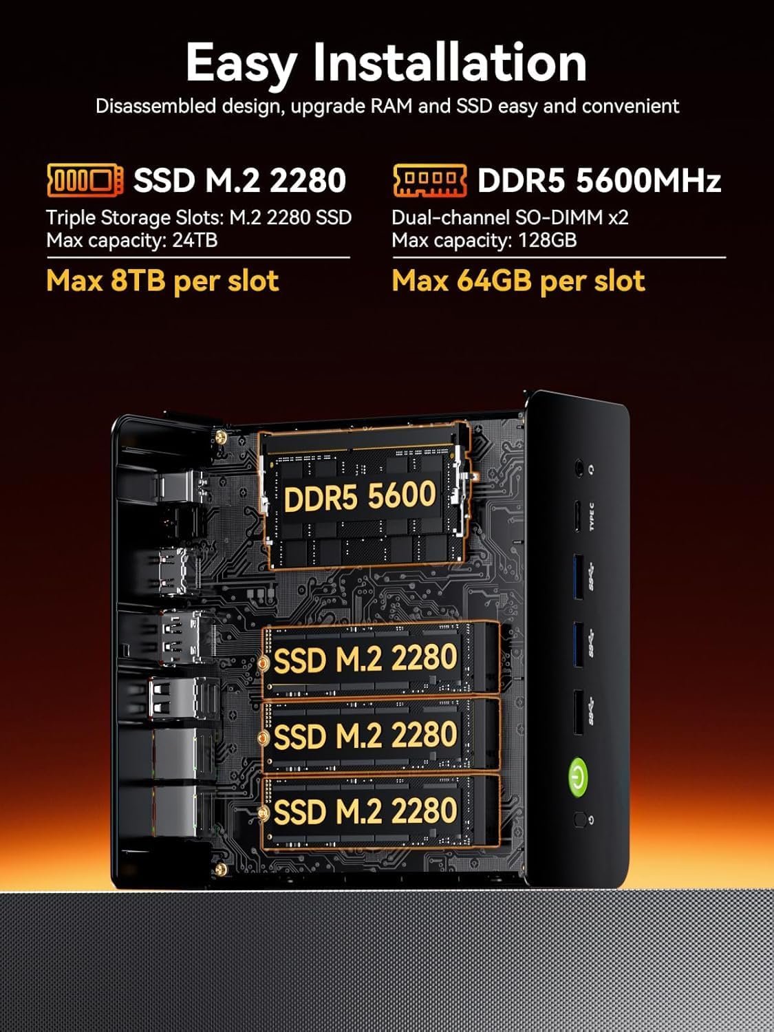GMKtec Gaming Mini PC AMD Ryzen 7 H 255 (Upgraded 8745HS) 32GB DDR5 1TB SSD, Desktop Computer 3XM.2 2280 Expansion, Oculink, Dual NIC 2.5G, HDMI 2.1, USB4 K12 - Image 7