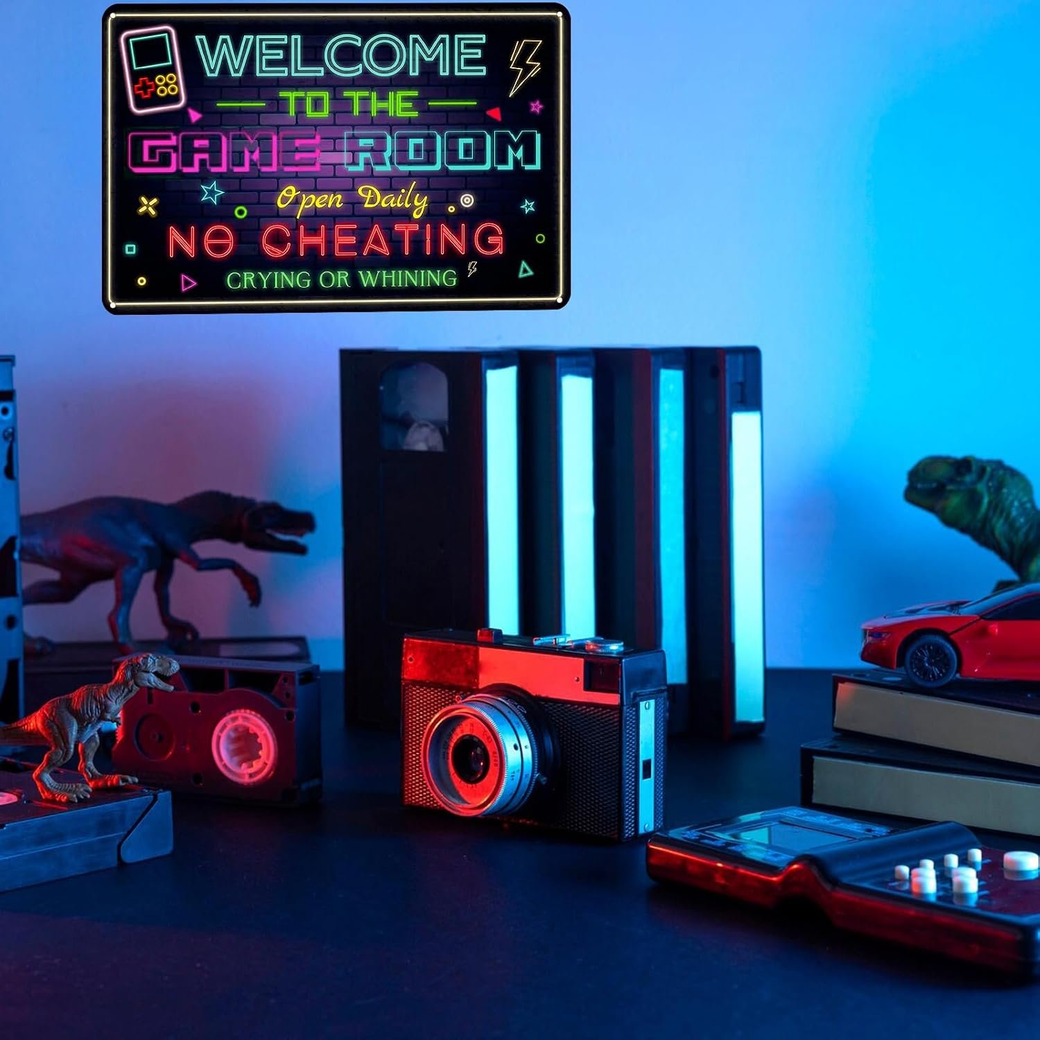 Welcome to the Game Room Metal Tin Sign – Cool Neon Gaming Decor for Boys & Teens, Gamer Room Accessories for Bedroom, Game Night Wall Decor Gift for Gamers, 12 x 8 Inch (2507) - Image 5