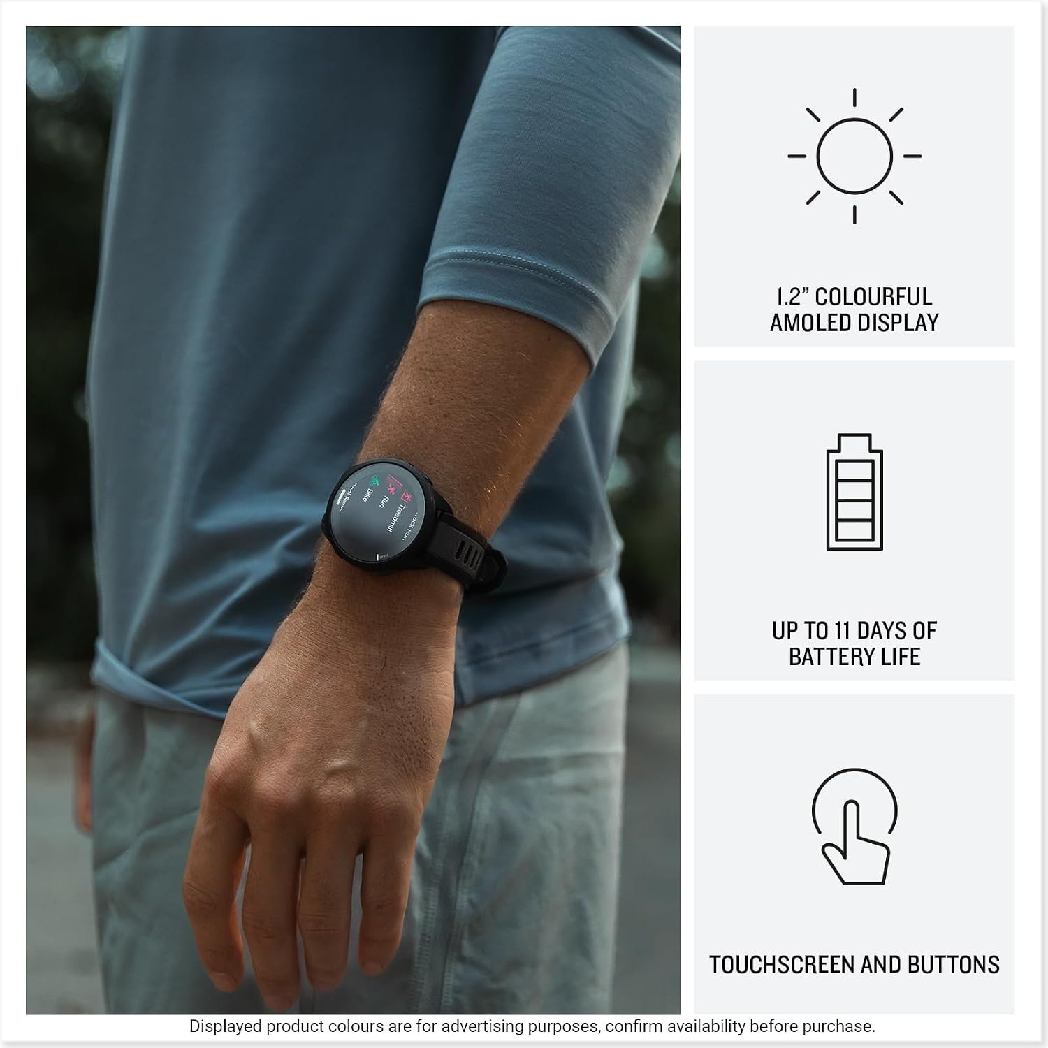 Garmin Forerunner 165, 43mm GPS running smartwatch, lightweight, AMOLED touchscreen, advanced training, insights & features, safety & tracking features, up to 11 days battery life, Black - Image 3