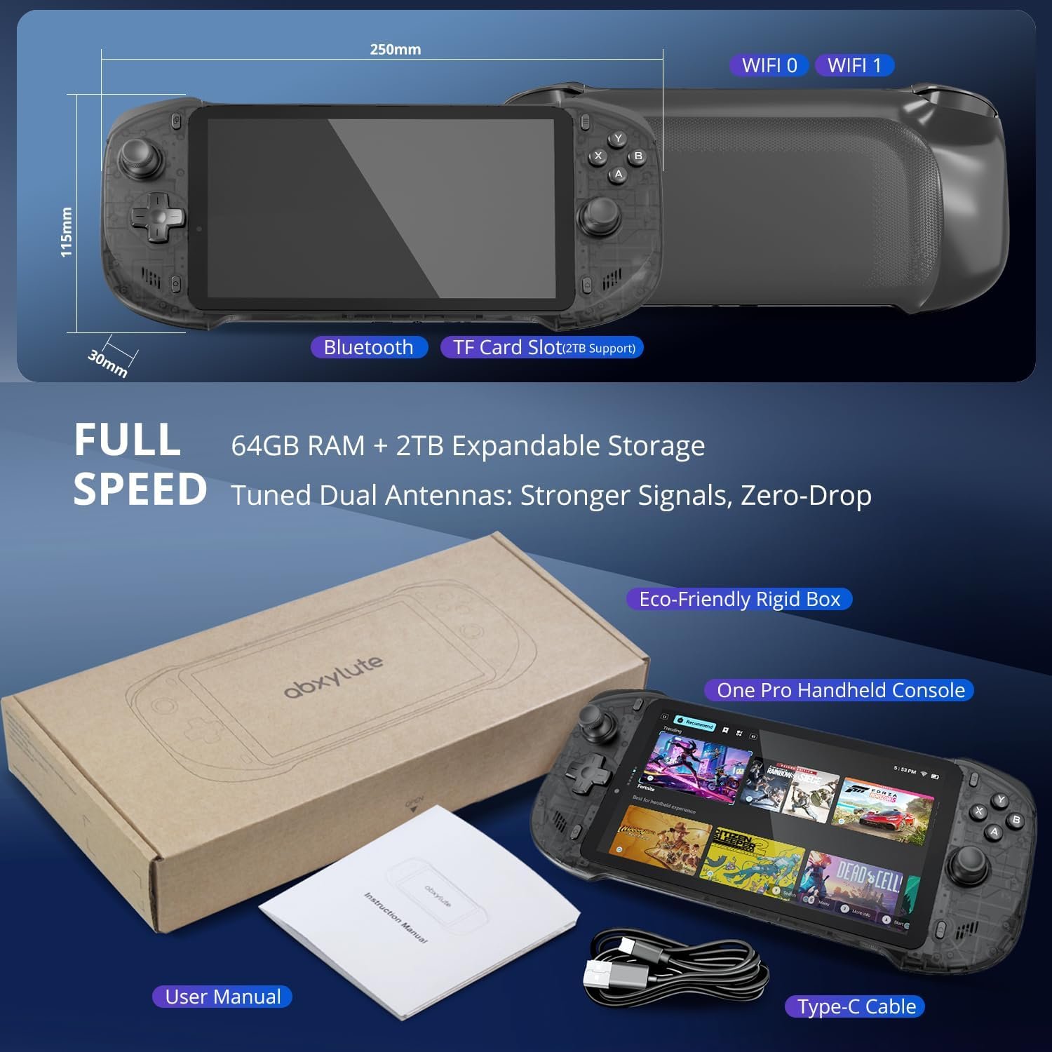 OnePro Cloud Handheld Portable Remote Play Gaming Console, For Xbox Cloud Gaming, NVIDIA GeForce NOW, Playstation, PC, Long-Battery Life, 7" 1080P Touchscreen, Lightweight Retro Game Handheld - 64G - Image 9