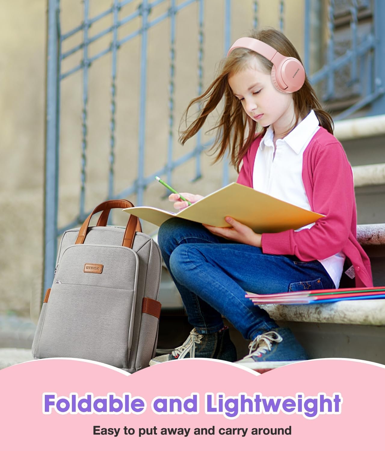 Kids Headphones Wireless 60H, Foldable On Ear Headphone with MIC, Volume Limiter 85dB/94dB Wireless & Wired Headphones, Over-Ear Headphone for Kid Adult School Online Class Travel, Pink - Image 5
