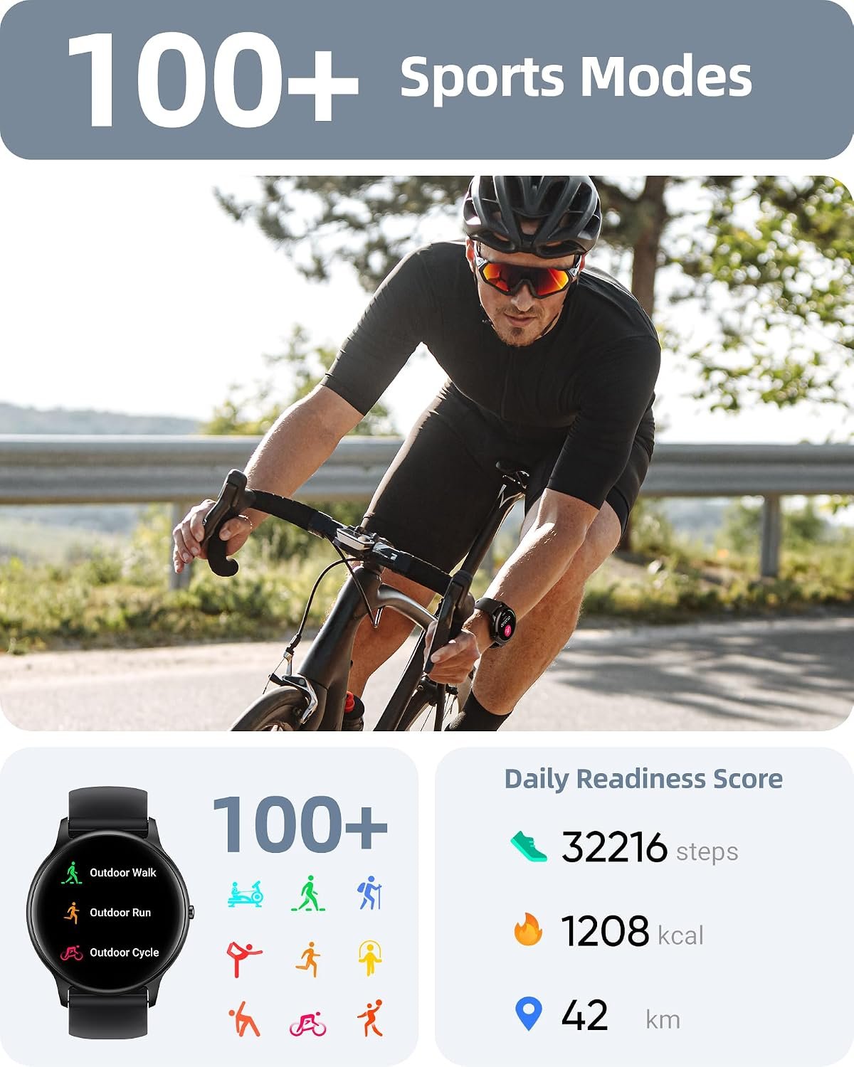 Parsonver Smart Watch Answer/Make Call, Fitness Watch for Men Women, Smartwatch IP68 Waterproof, 100+ Sport Modes, Heart Rate/Sleep Monitor, Fitness Watch for Android and iOS, Black, SPROD1 - Image 4