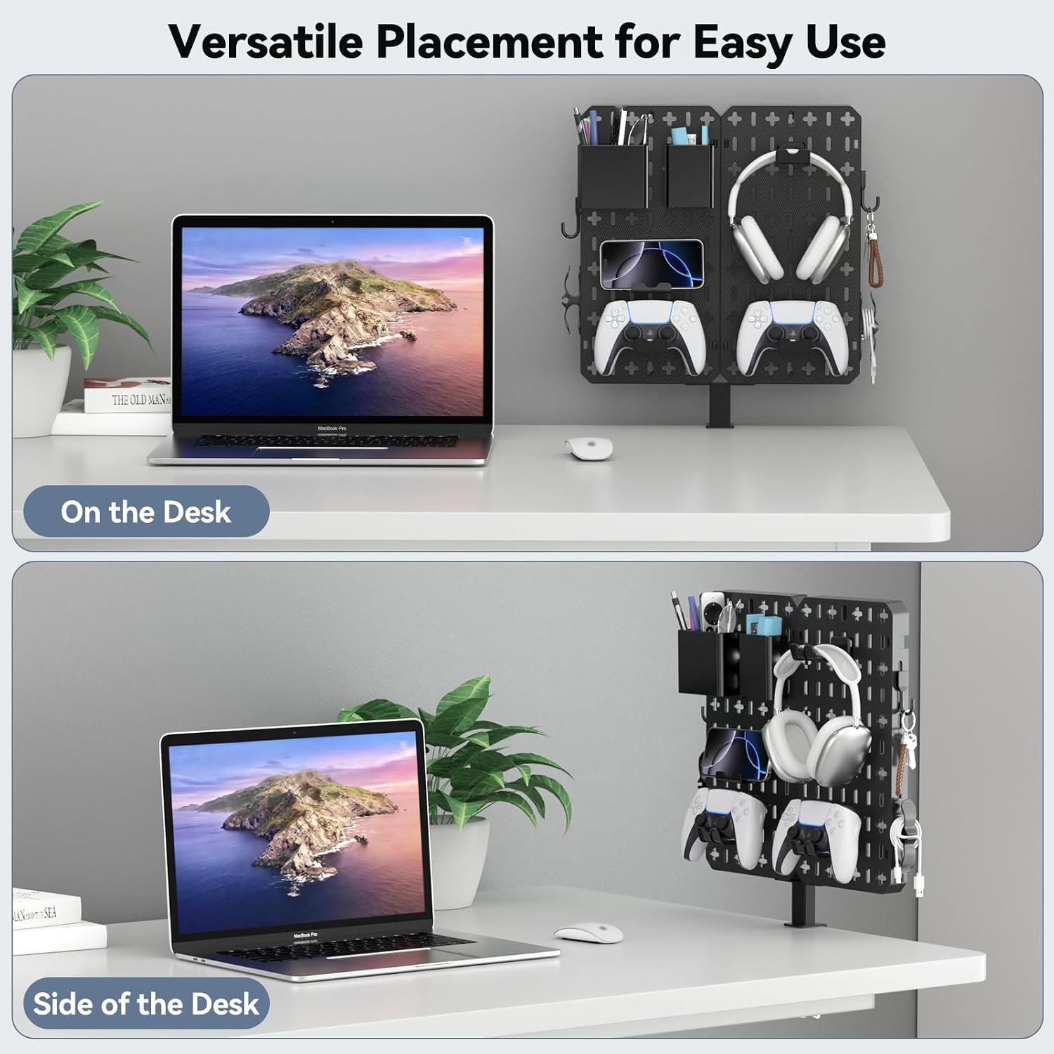 KDD Desk Pegboard Combination Kit - 7 in 1 Gaming Desk Pegboard with Phone Stand/Pen Holder/Storage Box/Headset & Controller Holder/Hooks for Office & Home Desktop Pegboard Organizer - Image 4