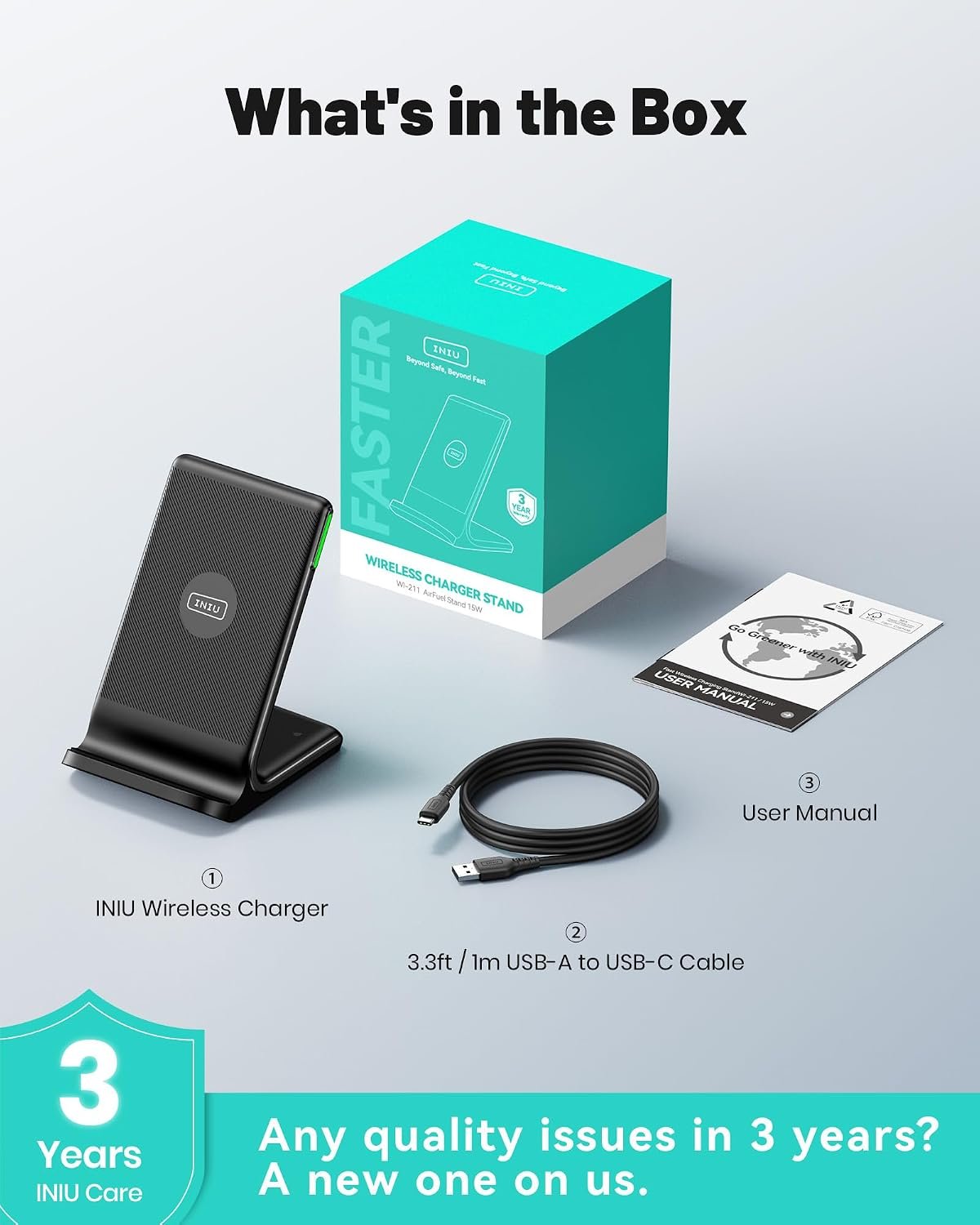 INIU Wireless Charger Stand, 15W Fast Charging Dock Phone Charger with LED - Image 8