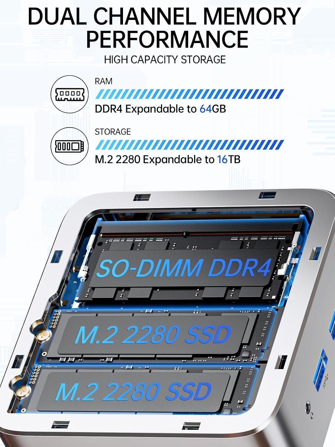 GMKtec (3-year warranty AMD Ryzen 5 Mini-PC 3500U (more powerful than 4300U/N150/N100/N95 4C/8T 4.50 GHz), G10 Mini-Computer, 16GB DDR4 RAM + 512GB PCIe 3.0x4 SSD, WiFi 5/USB 3.2/USB-C/BT 5.0 - Image 6