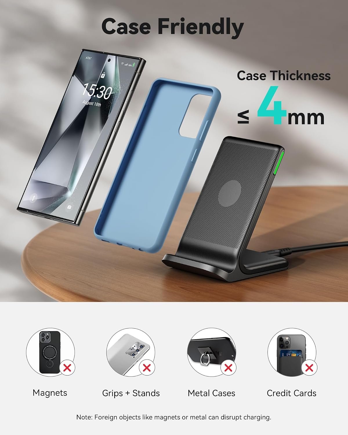 INIU Wireless Charger Stand, 15W Fast Charging Dock Phone Charger with LED - Image 7