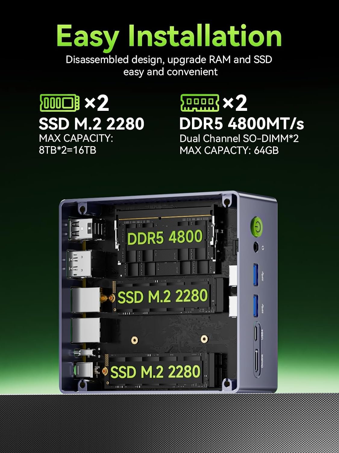 GMKtec Mini PC Gaming, M7 Ultra Ryzen 7 PRO 6850U 32GB DDR5 RAM + 1TB Hard Drive PCle SSD Oculink Dual NIC LAN 2.5G Desktop Computer, Dual USB4, HDMI 2.1, USB-C - Image 3
