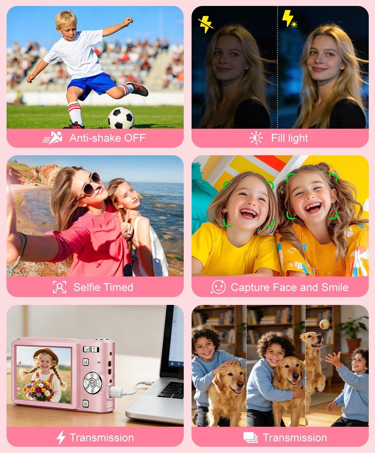 Digital Camera, 1080P FHD Vlogging Camera 50MP Compact Portable Photo Camera with 2.4" Screen, 16X Digital Zoom Mini Small Pocket Camera for Kids Students with 1 Battery, 16GB Card (Pink) - Image 6