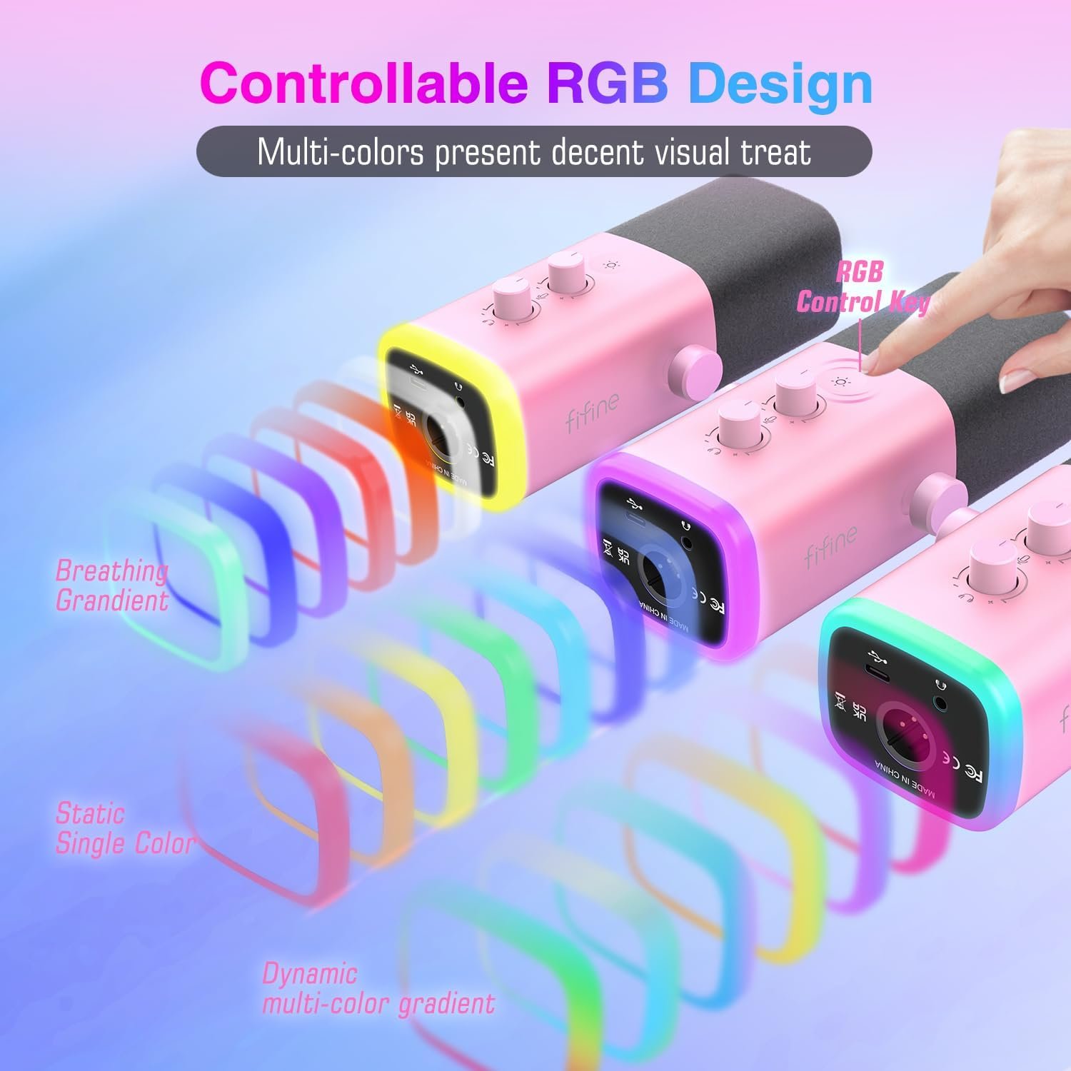 FIFINE AM8P Pink Gaming XLR/USB Microphone - Image 4