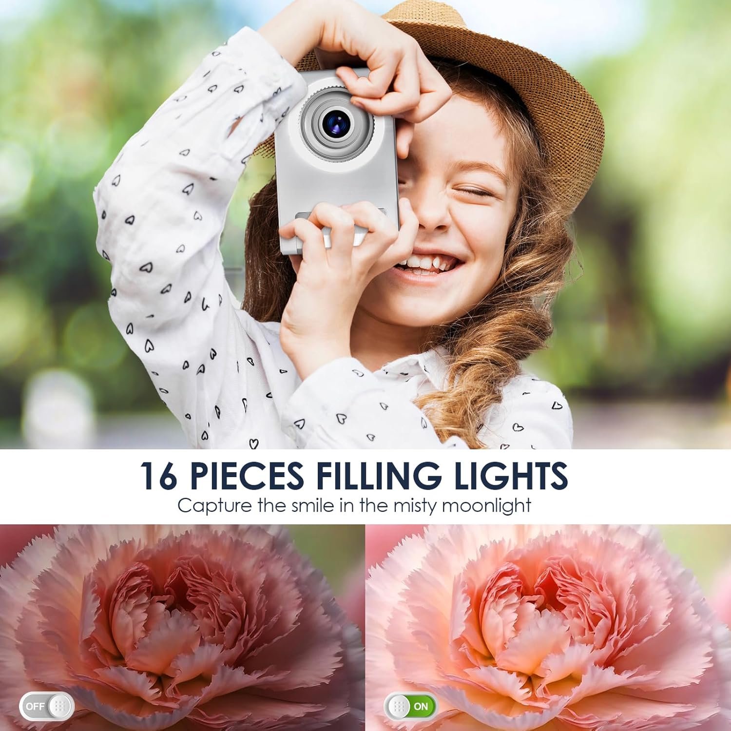 Digital Camera,ARNSSIEN 1080P Vintage Kids Digital Camera,with 2.4”Screen and 16 LED Filling Lights,Birthday Festival Present for Teens, Students, Beginners,Y2 - Image 2