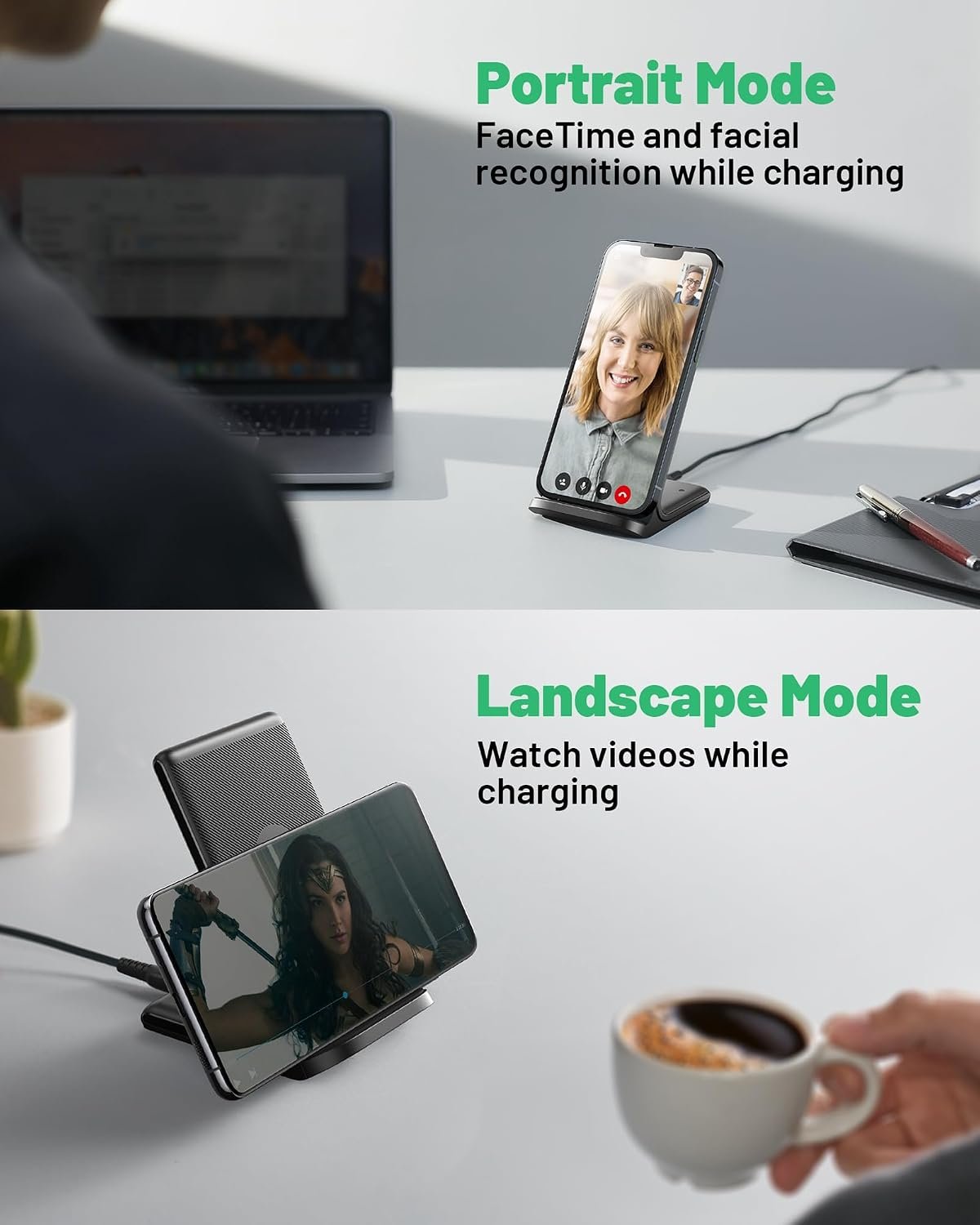 INIU Wireless Charger Stand, 15W Fast Charging Dock Phone Charger with LED - Image 6