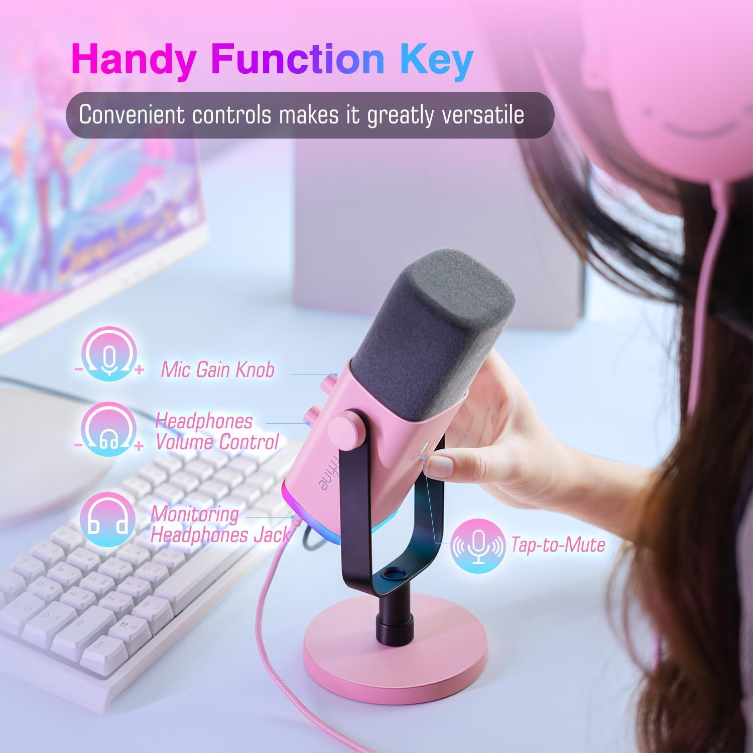 FIFINE AM8P Pink Gaming XLR/USB Microphone - Image 5
