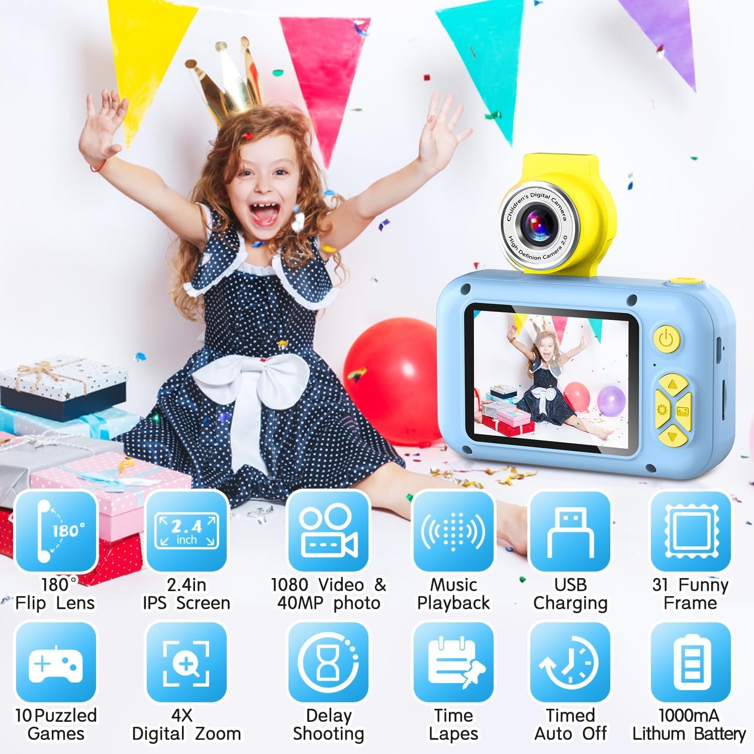 ARNSSIEN Kids Camera with Video,180° Flip Lens, 2.4" Selfie Camera for Kids - Image 2