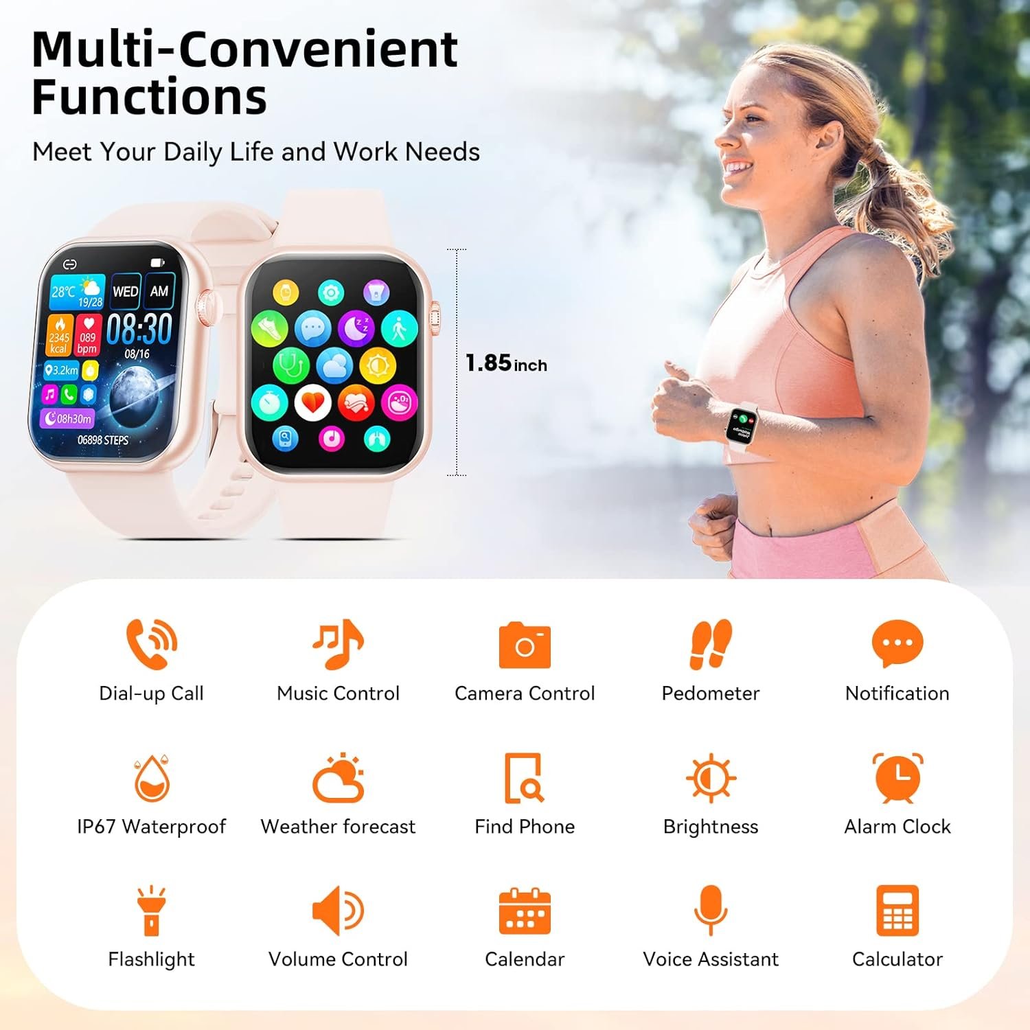 Hwagol Smart Watch (Answer/Make Calls), 1.85" Fitness Tracker, Smartwatch Heart Rate/Sleep Monitor/Pedometer/Calories, 140+ Sports Modes, Waterproof Women's Men's Fitness Watch for Android iOS - Image 8