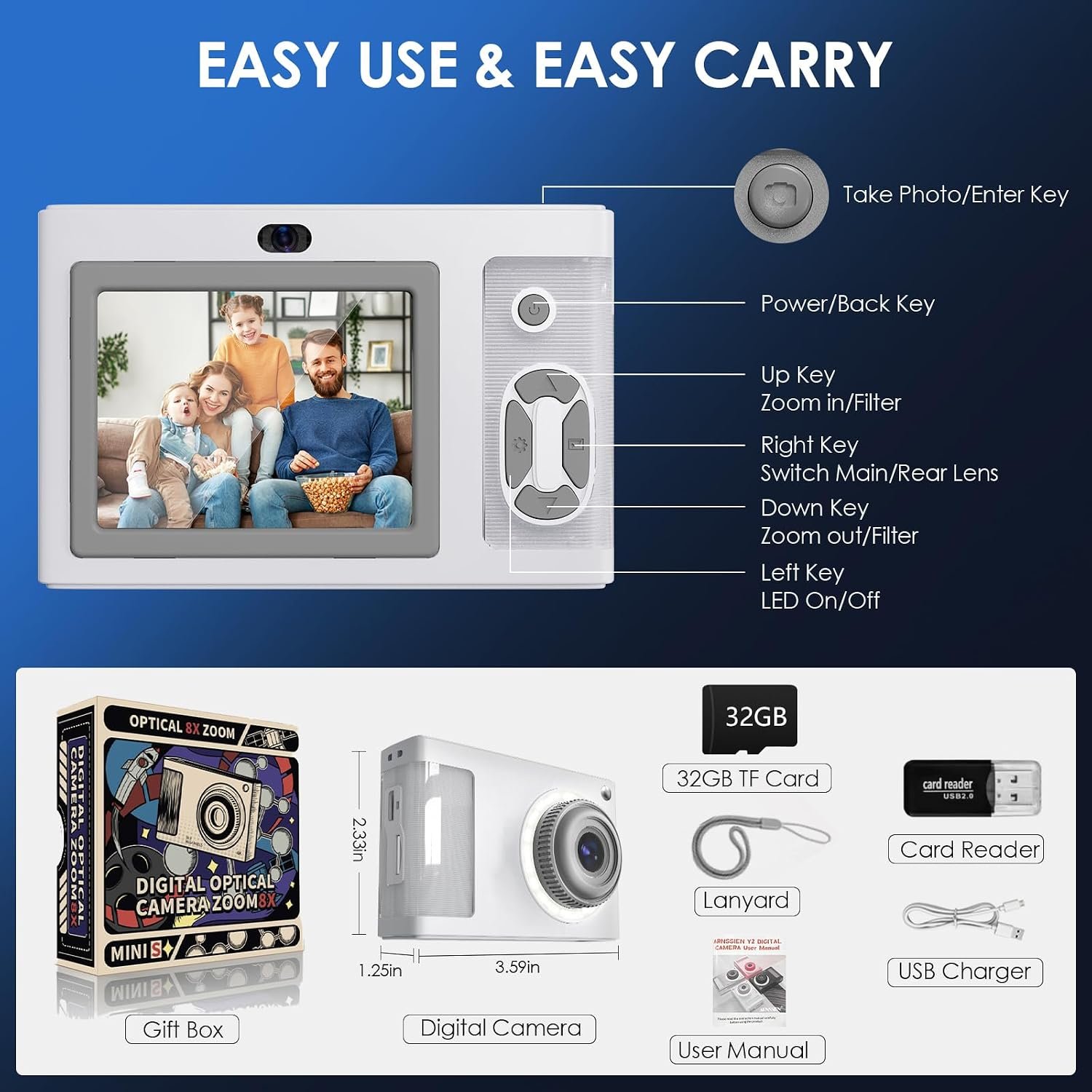 Digital Camera,ARNSSIEN 1080P Vintage Kids Digital Camera,with 2.4”Screen and 16 LED Filling Lights,Birthday Festival Present for Teens, Students, Beginners,Y2 - Image 7