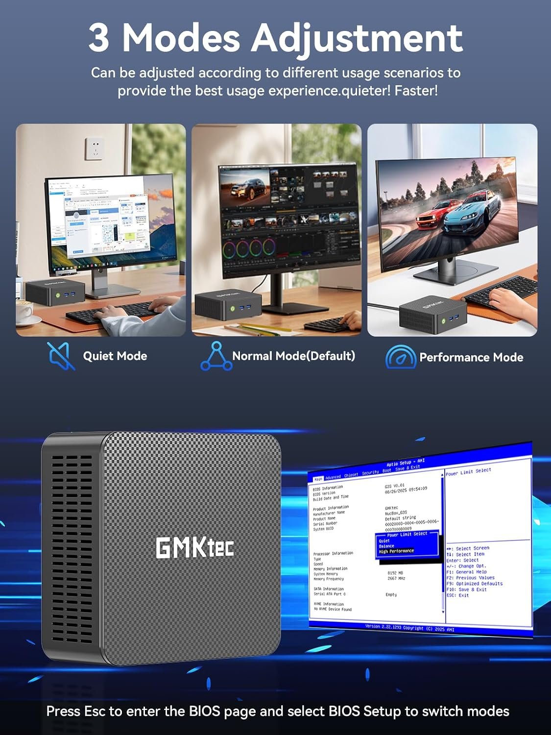 GMKtec 12th Gen Intel N95 Mini PC (Turbo 3.4GHz) 8GB DDR4 3200MHz 256GB SSD Micro Computer 4K Dual HDMI Display/3x USB3.2/WiFi 5 BT5.0/RJ45 Ethernet Nucbox G3S/ Micro PC - Image 7