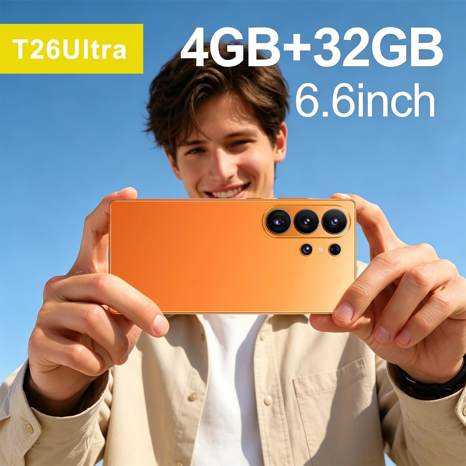 TryFirst 4G Unlocked Smartphone, 6.6-Inch HD+ In-Cell Punch-Hole Display, 4GB RAM+32GB ROM Expand to 256GB, 21MP+13MP Camera, Android 12, Type-C Fast Charging, Face Unlock (Golden) - Image 4