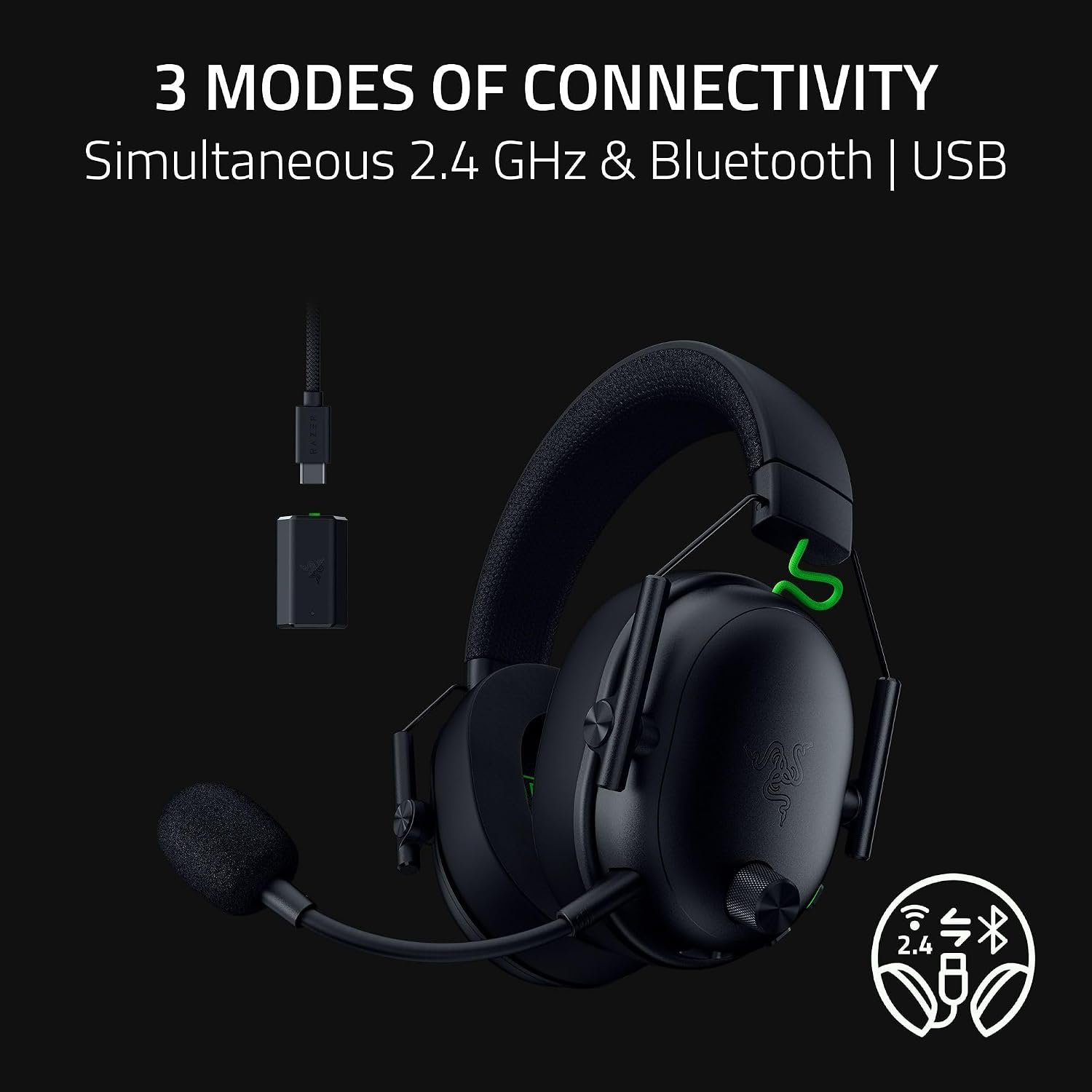 Razer BlackShark V3 XBOX S|X - Wireless esports headset - TriForce 50mm Driver - Detachable Wideband Mic - HyperSpeed 2,4 GHz & Bluetooth - Surround Sound - Xbox/PC | Black - Image 10