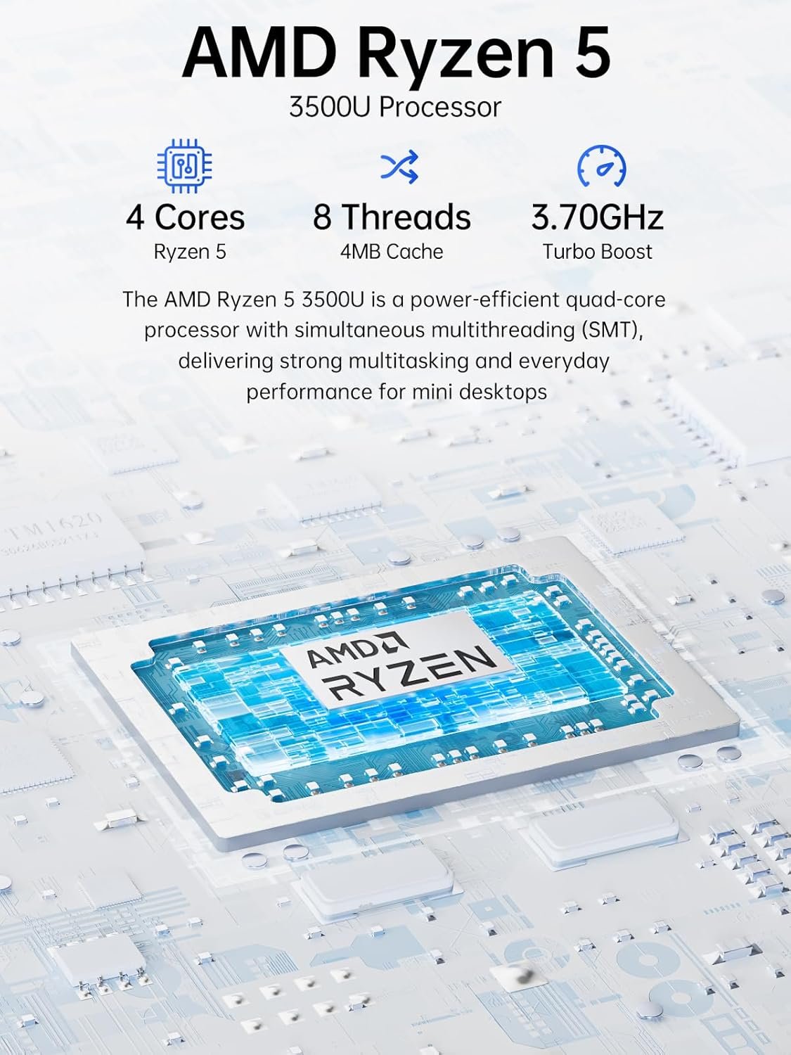 GMKtec (3-year warranty AMD Ryzen 5 Mini-PC 3500U (more powerful than 4300U/N150/N100/N95 4C/8T 4.50 GHz), G10 Mini-Computer, 16GB DDR4 RAM + 512GB PCIe 3.0x4 SSD, WiFi 5/USB 3.2/USB-C/BT 5.0 - Image 4