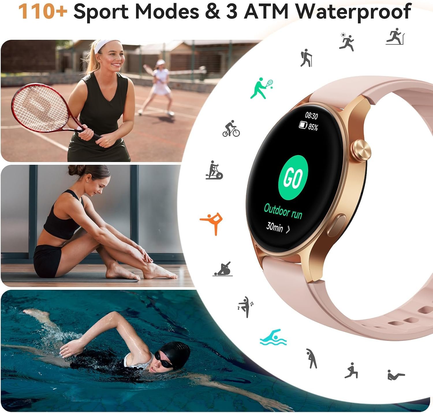 Smart Watch for Women, Answer/Make Call, 1.32'' AMOLED Ultra-Clear Screen Fitness Trackers with Heart Rate/Sleep/SpO2 Monitor, Smartwatch for iPhone/Samsung/Android, 110+ Sport Modes, 3ATM Waterproof - Image 5