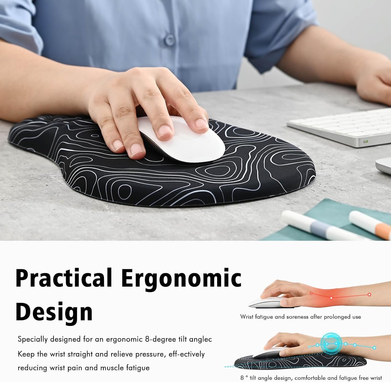 EooCoo Mouse Mat Wrist Support, Gaming Mouse Pad, Mousepad Large, Stripe - Image 2
