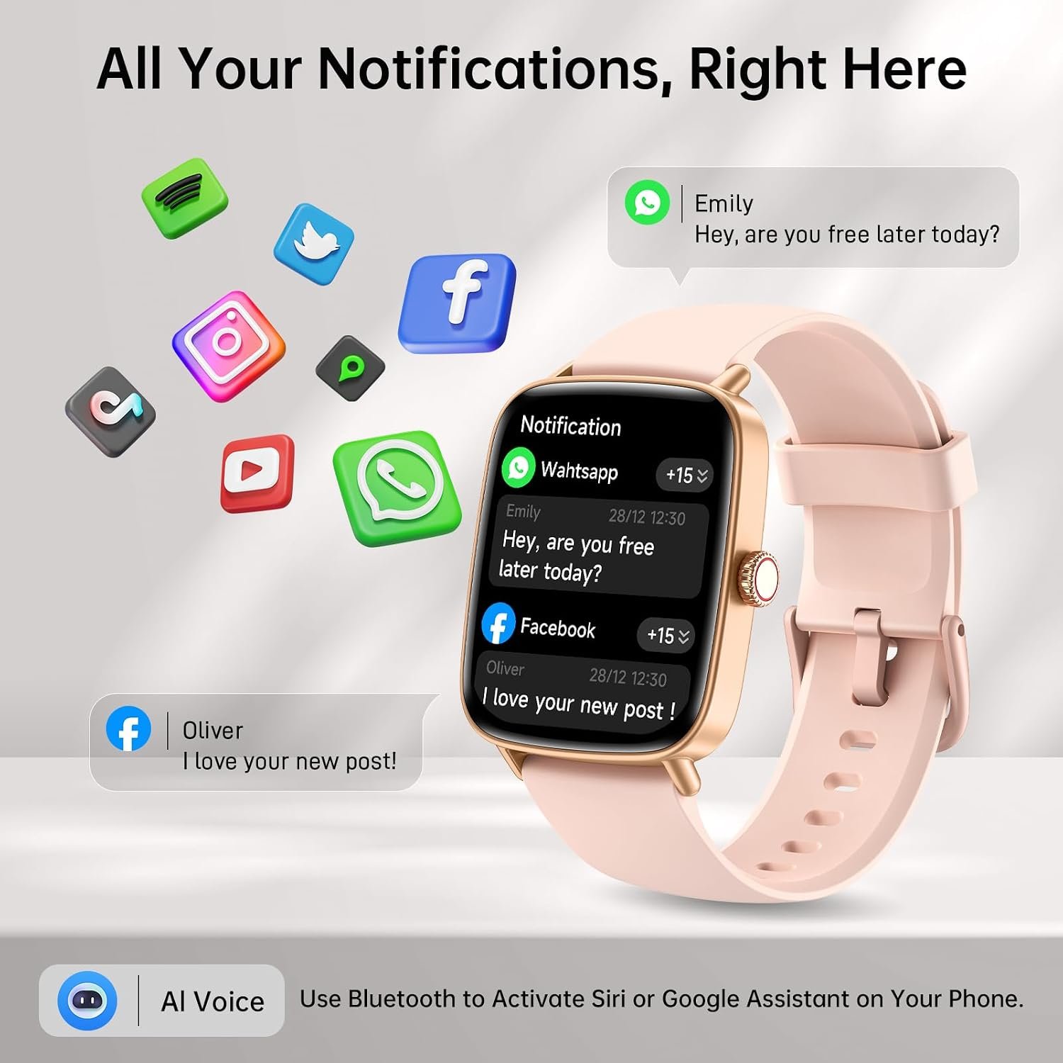 Smart Watches for Women (Answer/Make Calls),1.85" HD Screen Fitness Watch with Bluetooth 5.3,Heart Rate/Sleep/SpO2 Monitor,110+ Sports Modes,IP68 Waterproof Smartwatch,Activity Tracker for Android iOS - Image 2